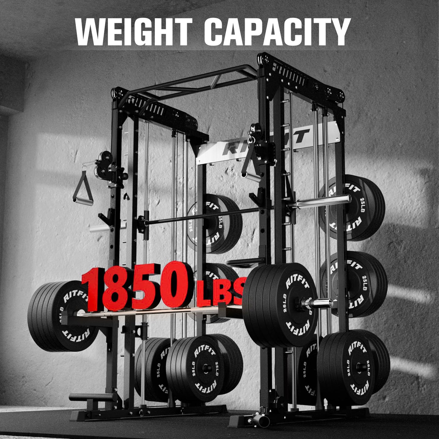 RitFit M1 Pro Smith Machine with LAM1 Adjustable Lever Arm Attachment, All-in-One Power Cage, Power Rack with LAT Pulldown & Cable Crossover System for Home Gym(Black,CP230)