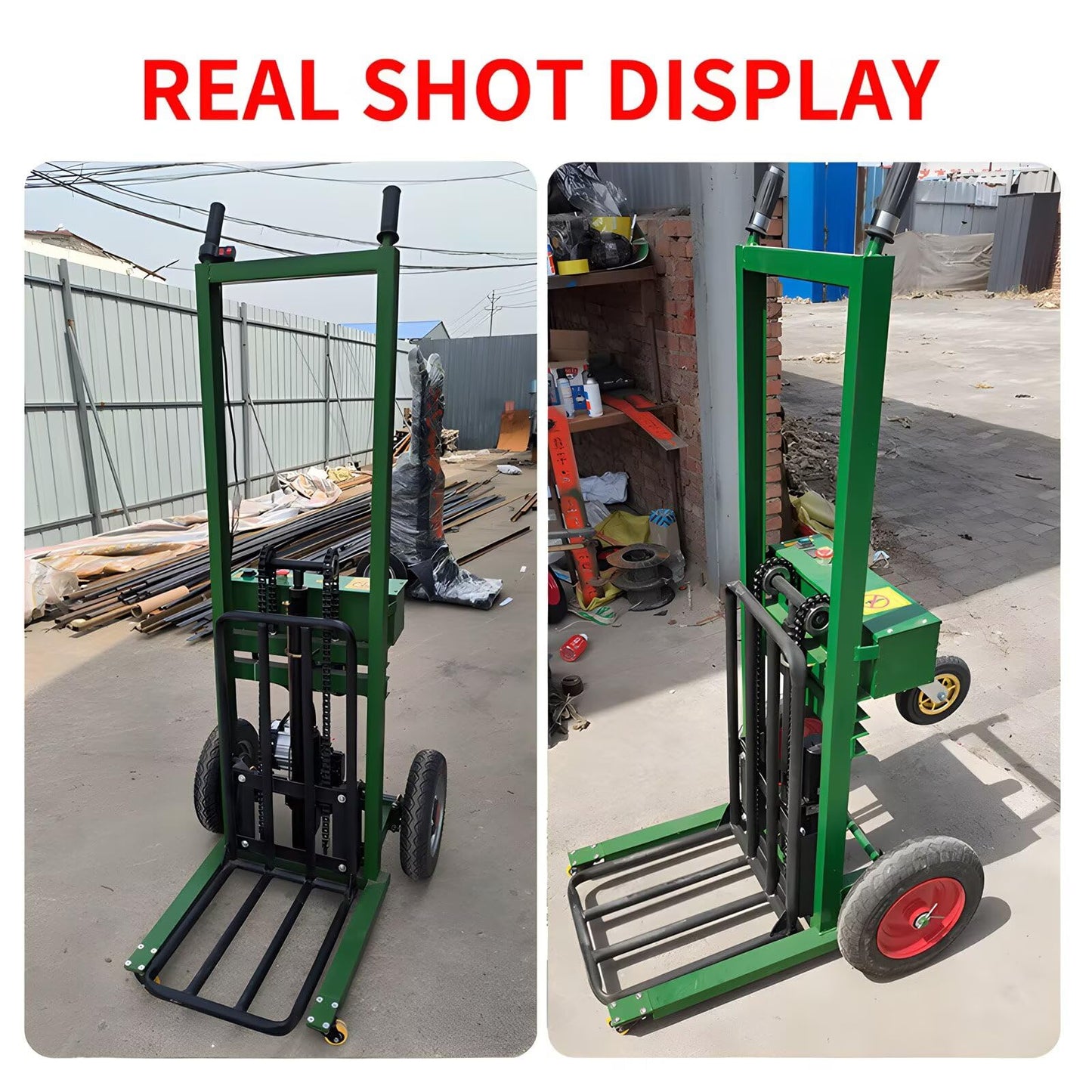 660LBS Load Capacity Fully Electric Material Lift, 4.9FT Height Lift Electric Hydraulic Pallet Stacker, Portable Electric Drive Fork Lift Truck Dolly