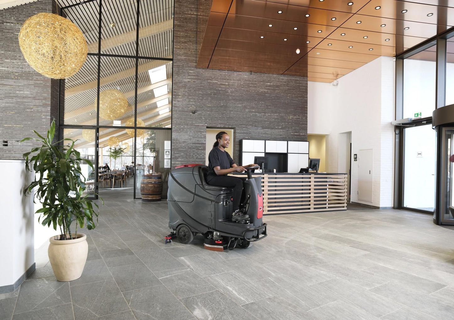 AS850R-TPPL Ride-On Floor Scrubber, 32" Cleaning Path, 31 Gal Solution & Recovery Tanks, (4) 120 Ah TPPL Batteries, Onboard Charger, Pad Drivers & Brushes
