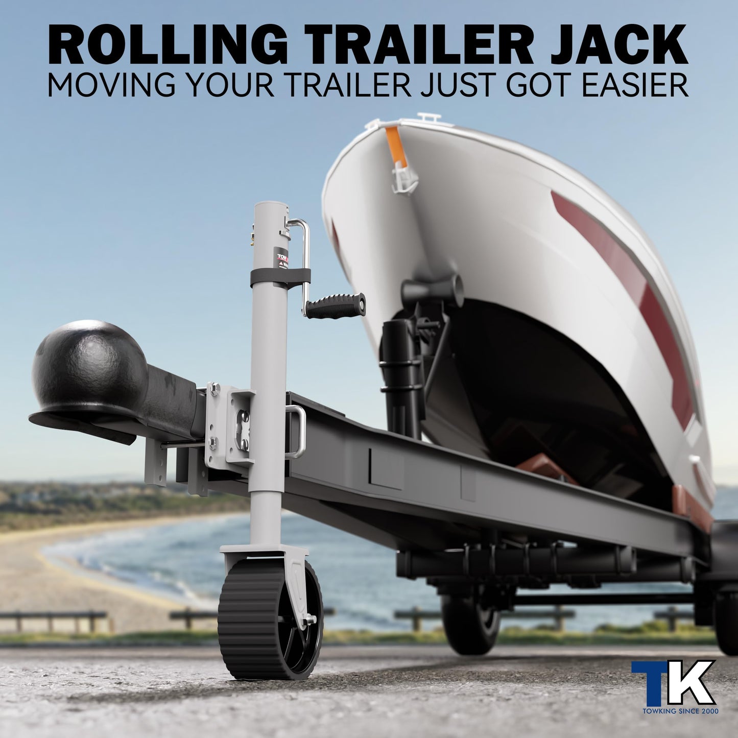 TOWKING 8-inch Wheel Trailer Jack, 13" Vertical Movement, 2000 lbs, for RV, Boat, Trailer and More