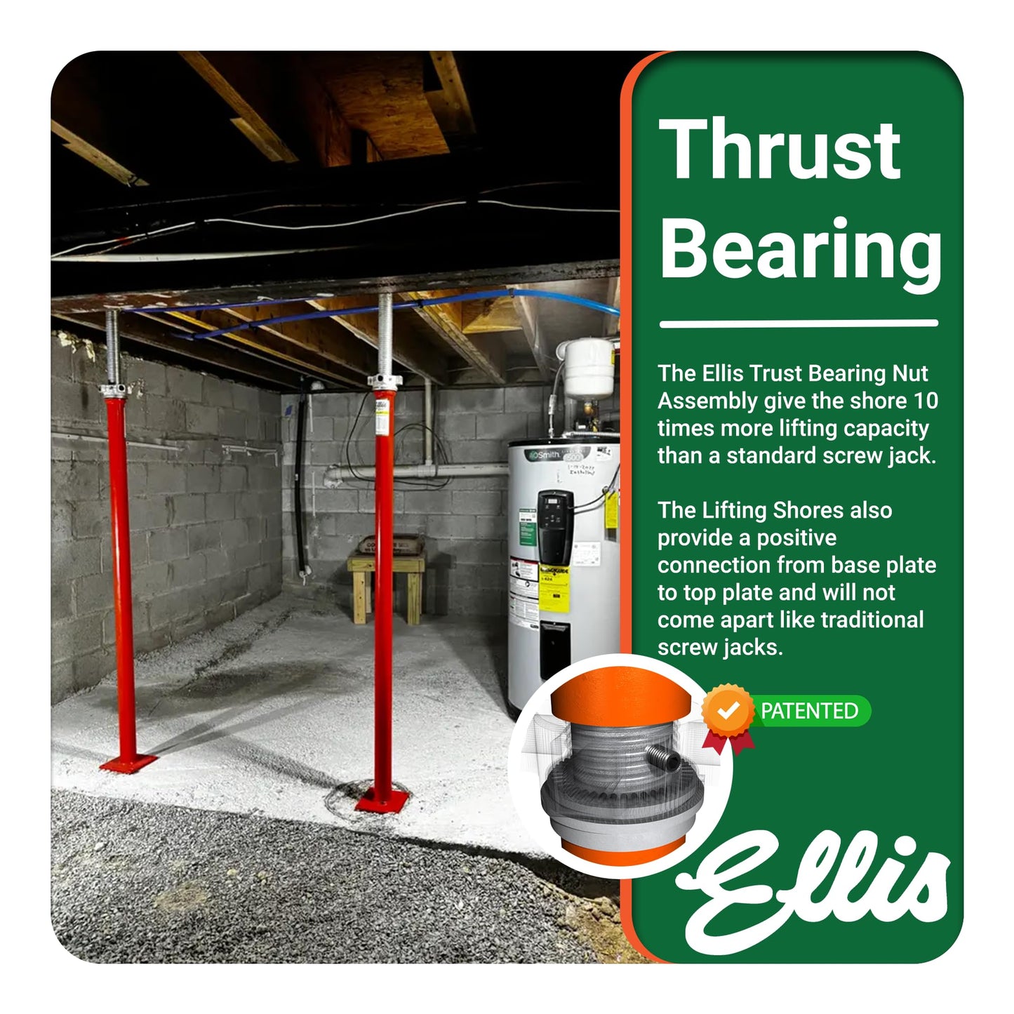 ELLIS Heavy-Duty Adjustable Steel Shore – Basement Post for Foundation, Beams, and Structural Floor Leveling – 30,000 lb Safe Load Capacity – 79"-104" Adjustment