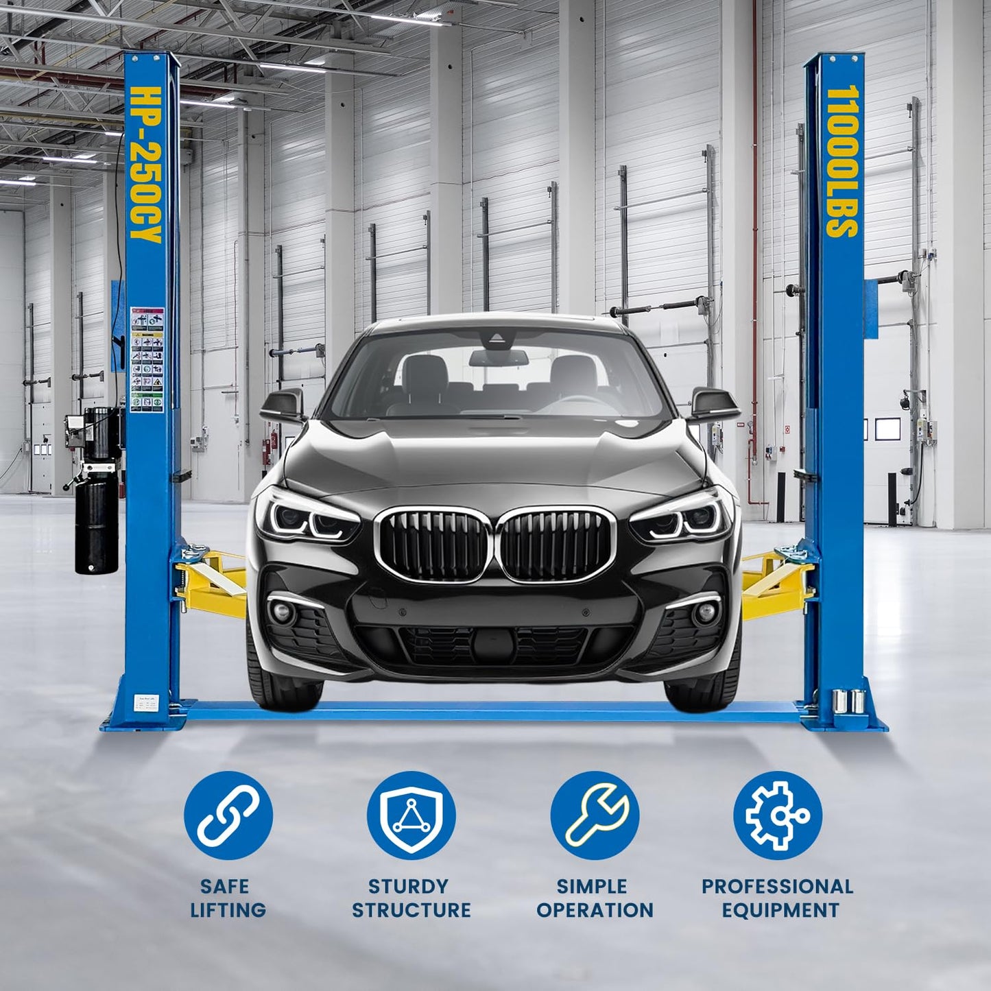 DMC-FPPS 110V Two Post Car Lift 11,000 LBS, Single-Sided Unlocking Heavy Duty Floor Plate 2 Posts Auto Hoist Truck Lift for Garage 3 Year Warranty