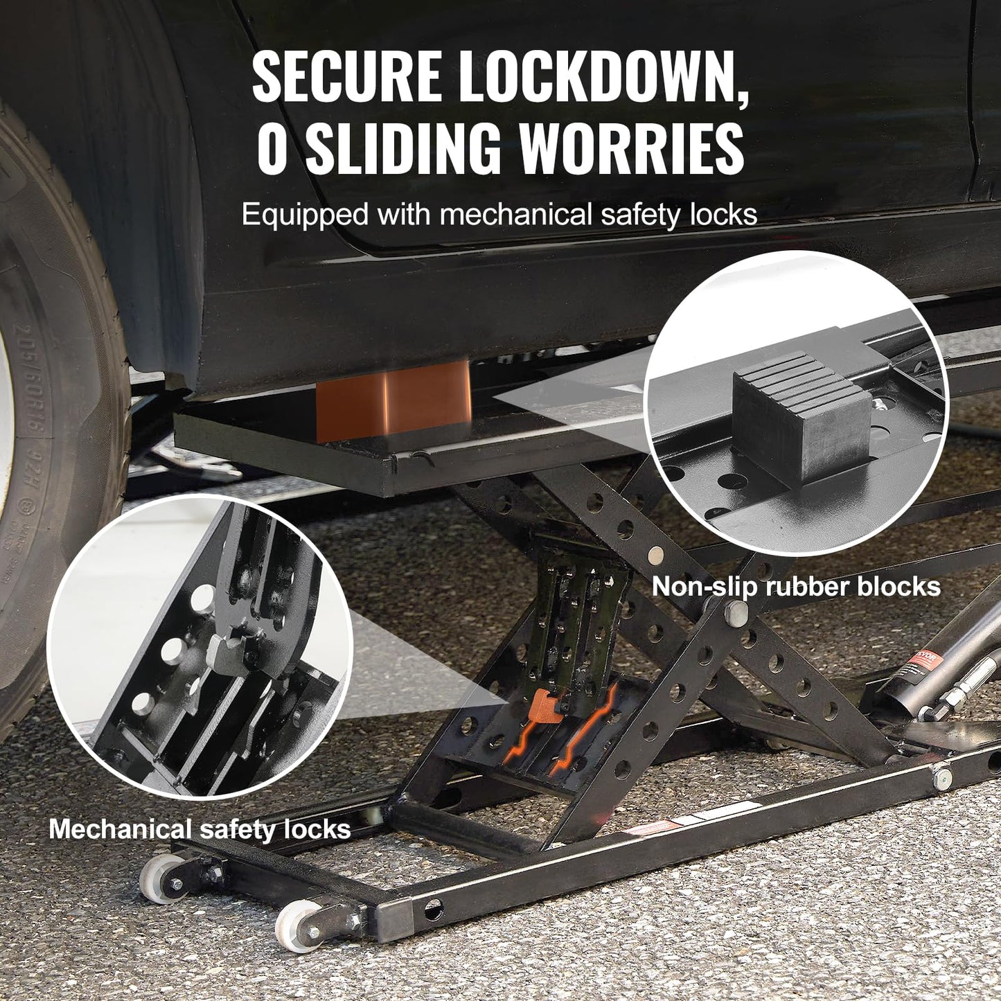 VEVOR Portable Car Lift - 5,000 LBS Capacity, Extended-Length Plates, 25.6" Max. Height, Heavy-Duty Carbon Steel Truck Lift with 120V Power Unit