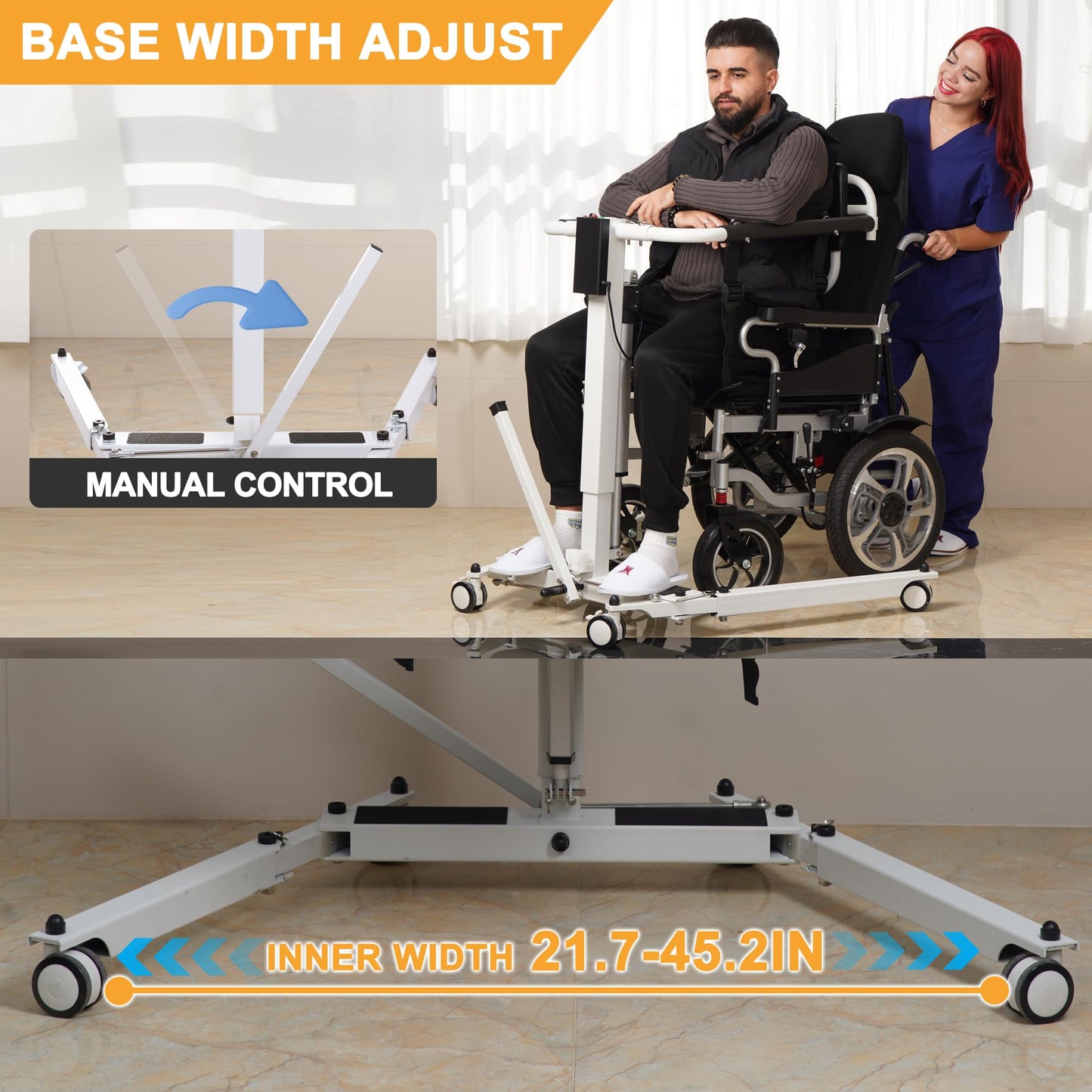 Electric Patient Lift Transfer Chair, Foldable & Portable Design, Adjustable Height/Width for Safe Transfers Between Bed, Wheelchair, Toilet, Car & More (Electric Patient Lift Transfer Chair)