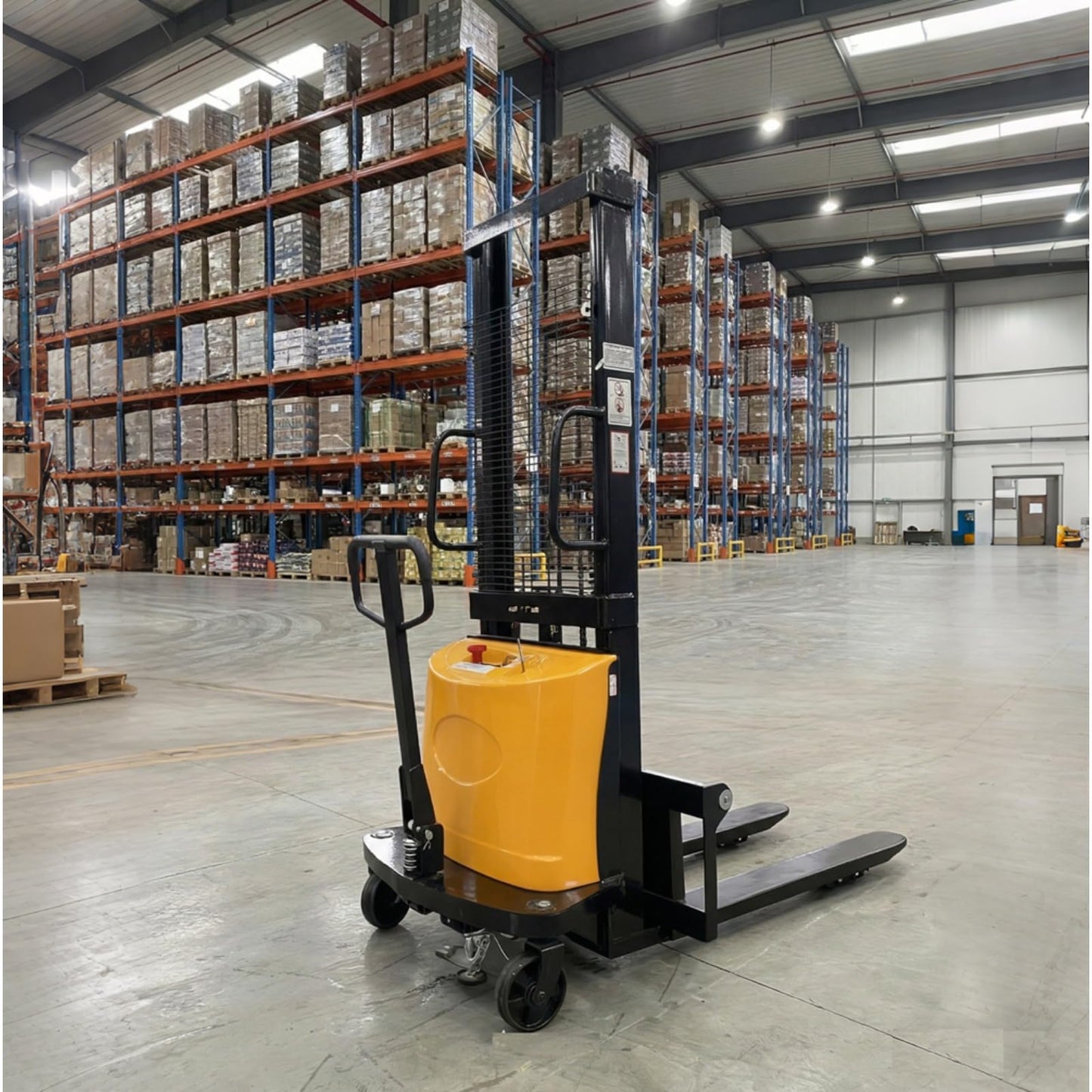Electric Pallet Lift Handler Truck, Battery Powered Forklift Stacker Equipment, Walk Behind Hydraulic Stacking Machine, Warehouse Material Handling Equipment, Pallet Lifting System