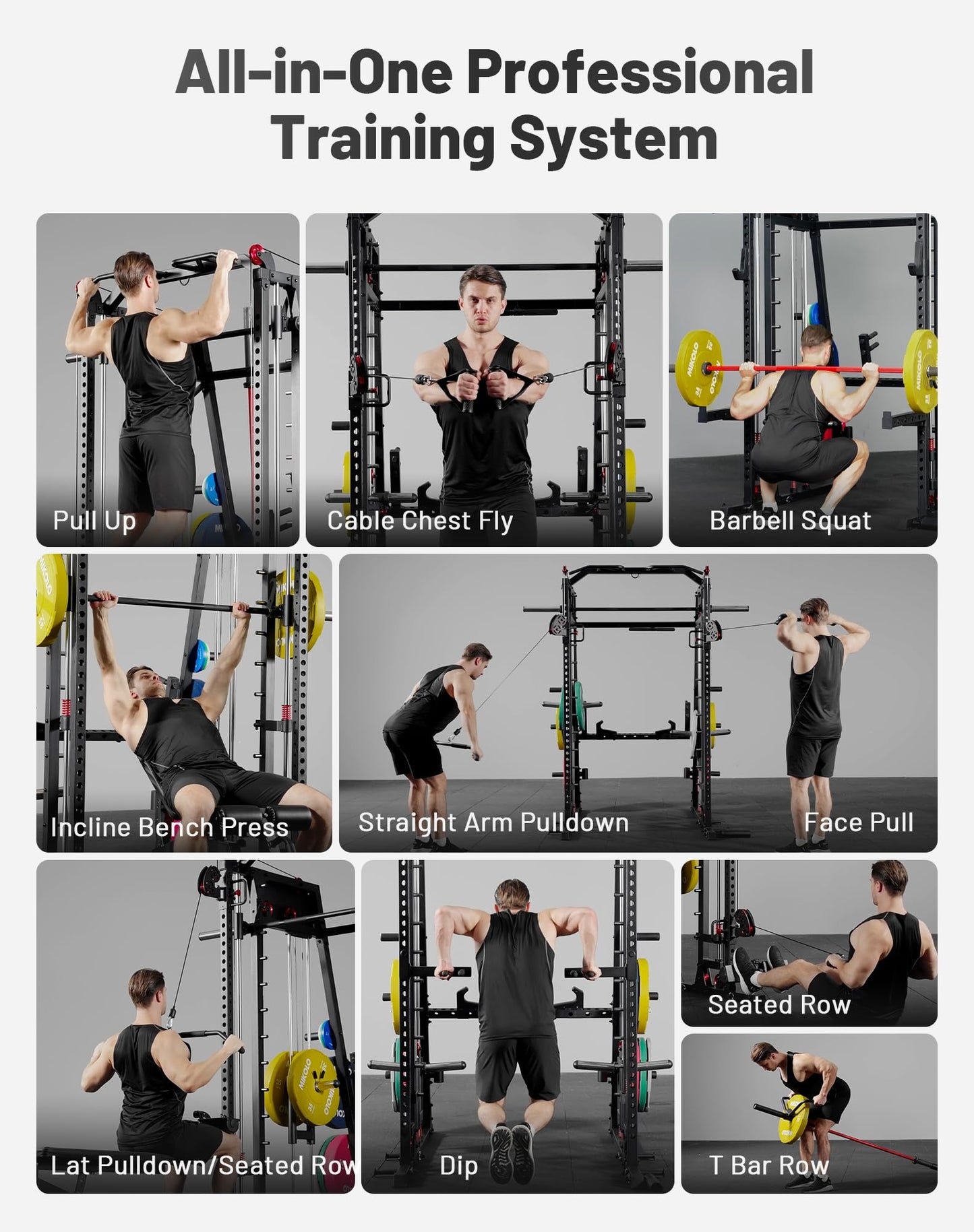 Mikolo M4 2.0 Ultra Smith Machine with Aluminum Pulles, All-in-One Home Gym Power Cage with LAT Pulldown & Cable Crossover, Squat Rack for Full Body Workouts (Black)