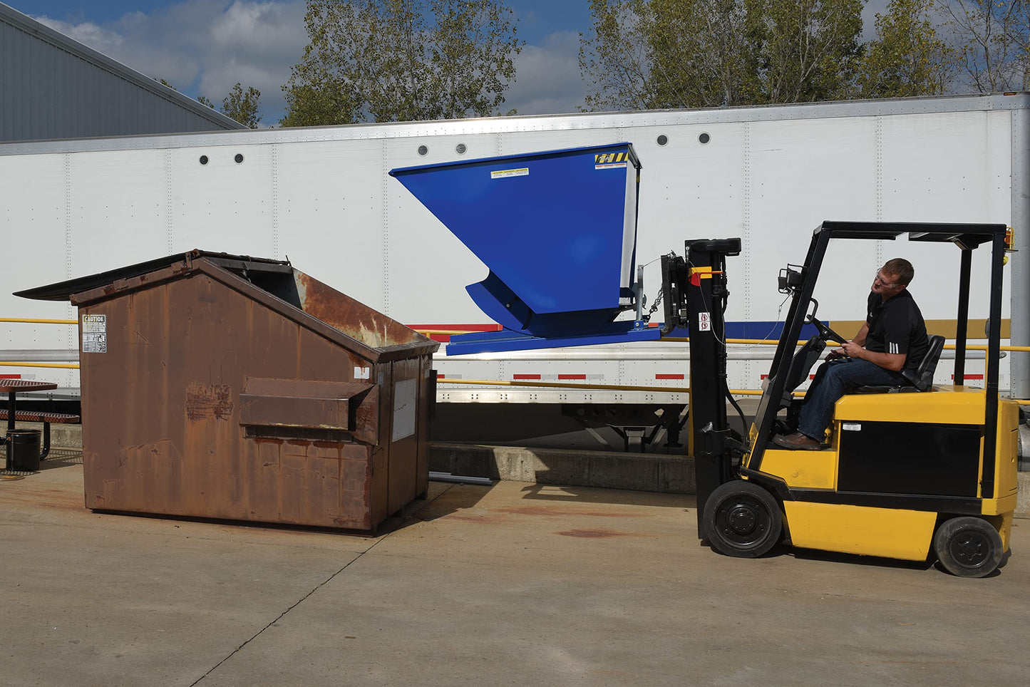 Vestil D-100-LD Steel Light Duty Self Dumping Hopper 1 Cubic Yard 2000 Lb. Capacity Blue