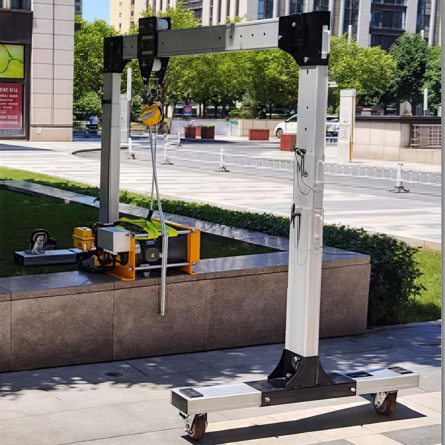 Portable Aluminum Gantry Crane 500KG/1100LBS Capacity Low Ceiling Car Lift with Adjustable Height 4.9-9.5FT & Width 5.3-7.5FT Shop Lift Hoist for Tight Spaces Difficult Terrain & Garage
