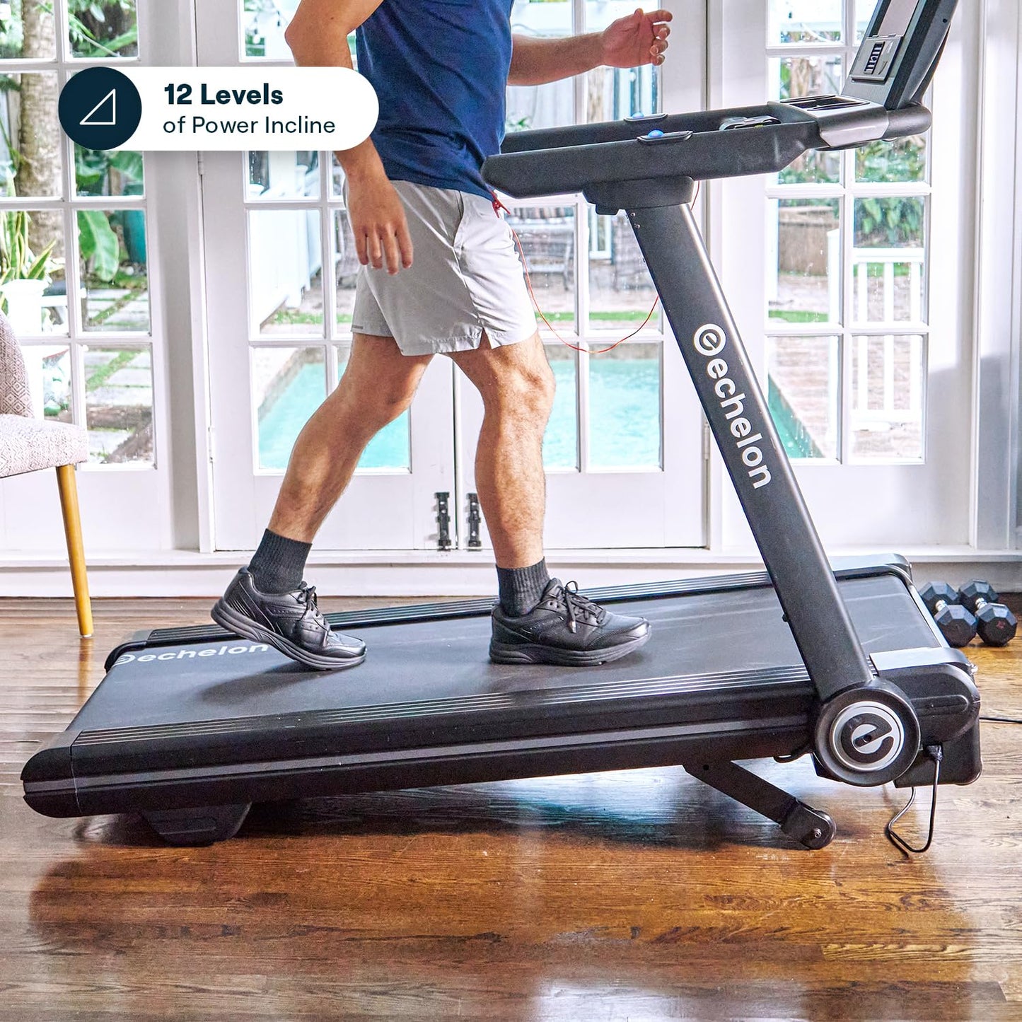 Echelon Stride-6 Smart Foldable Treadmill with 10" HD Touchscreen 3.0 CHP Motor 12 Incline Levels Quiet Folding Running Machine for Home Gym Fitness