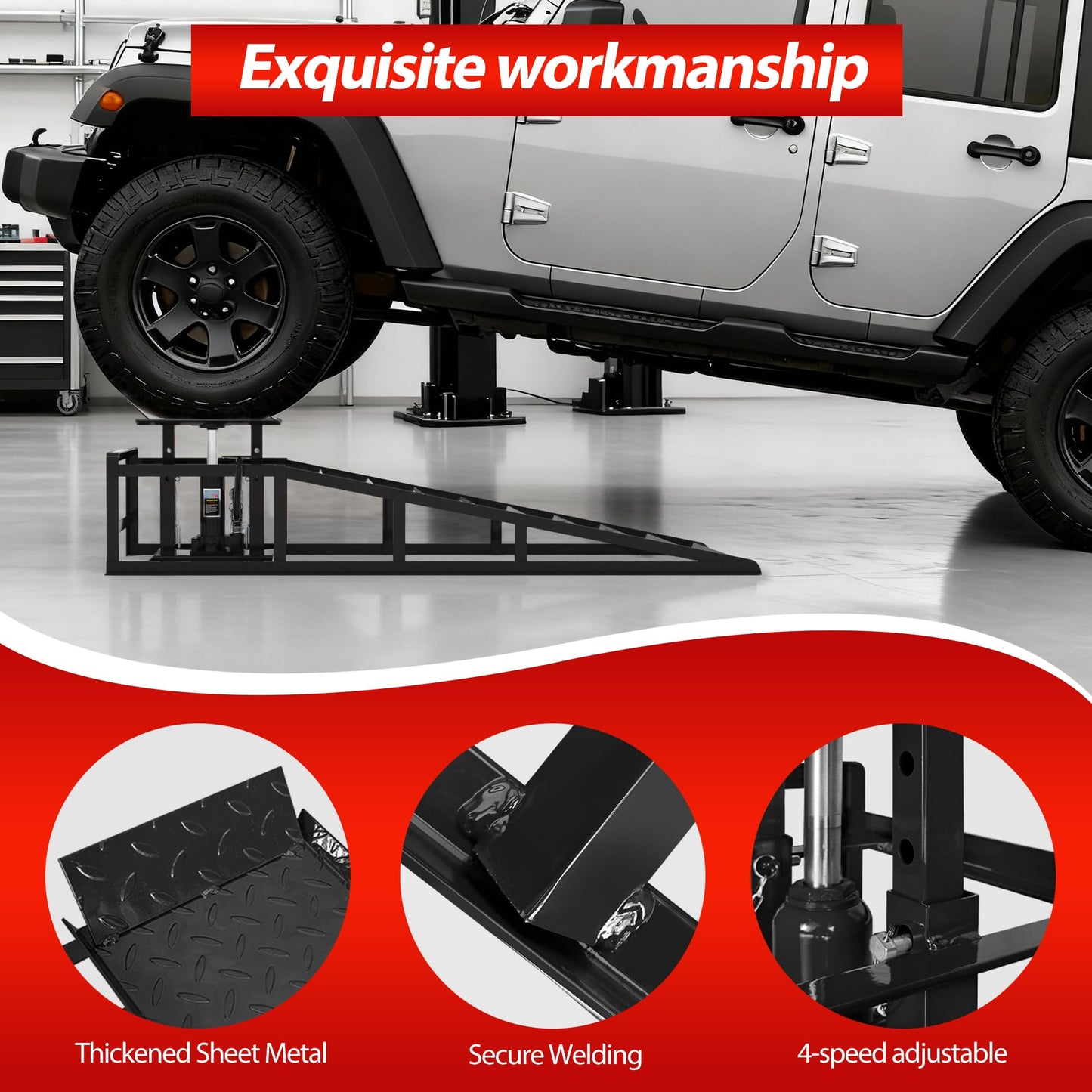LOCKIETTA 2 PCS Hydraulic Car Ramps with Foot Pedal, 11065LBS 5T Heavy Duty Car Ramp with Hydraulic Jack, Portable Car Lifts for Oil Changes for Home Garage, High Lift 9"-14.4" Lifts, Black