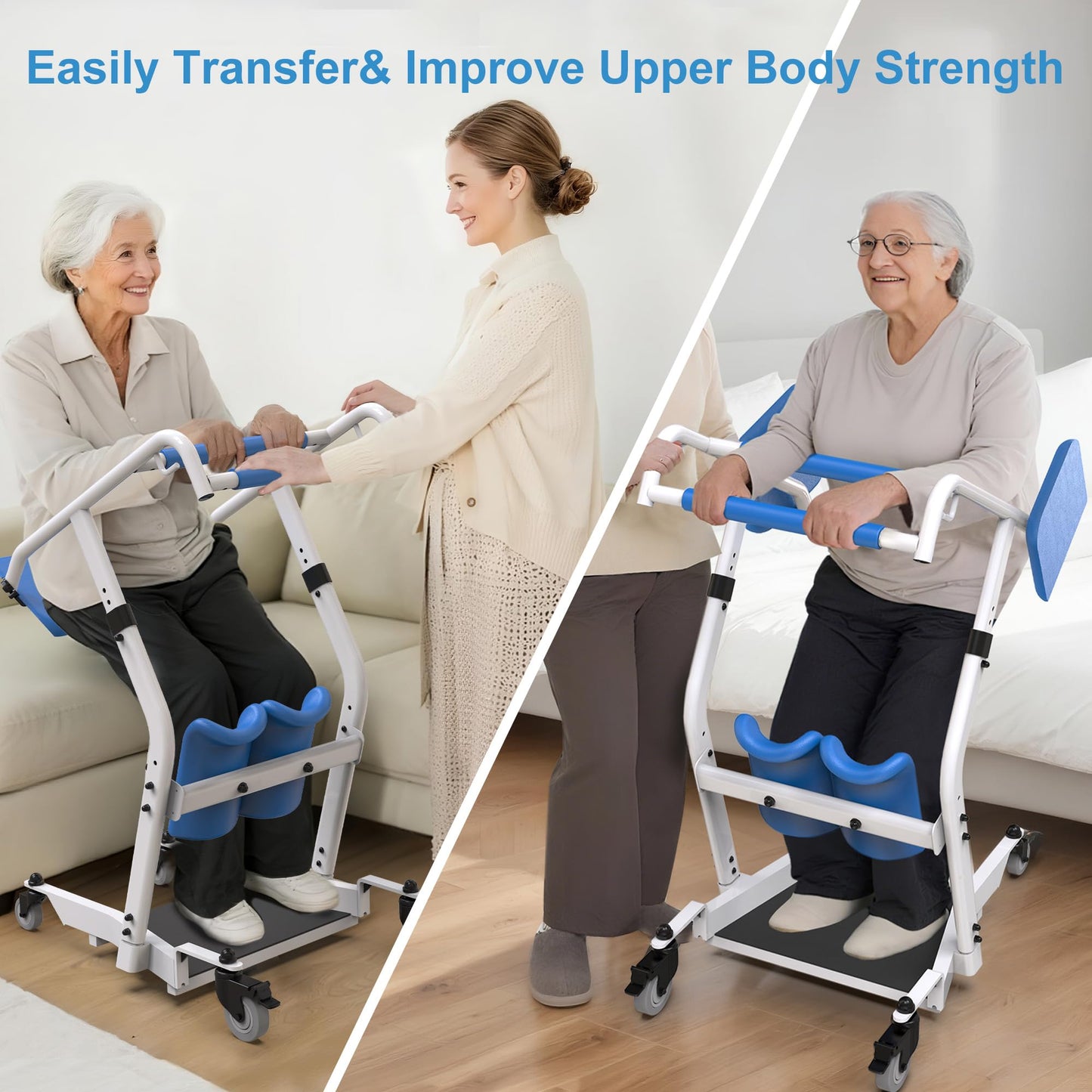 WHLICKS Upgraded Sit to Stand Patient Lift, One-Step Stand Assist Lift for Elderly,Lift Assist Transfer Device with Wheels, Home Care Use Transport Chair Stand Assist for Seniors, Adults & Disabled