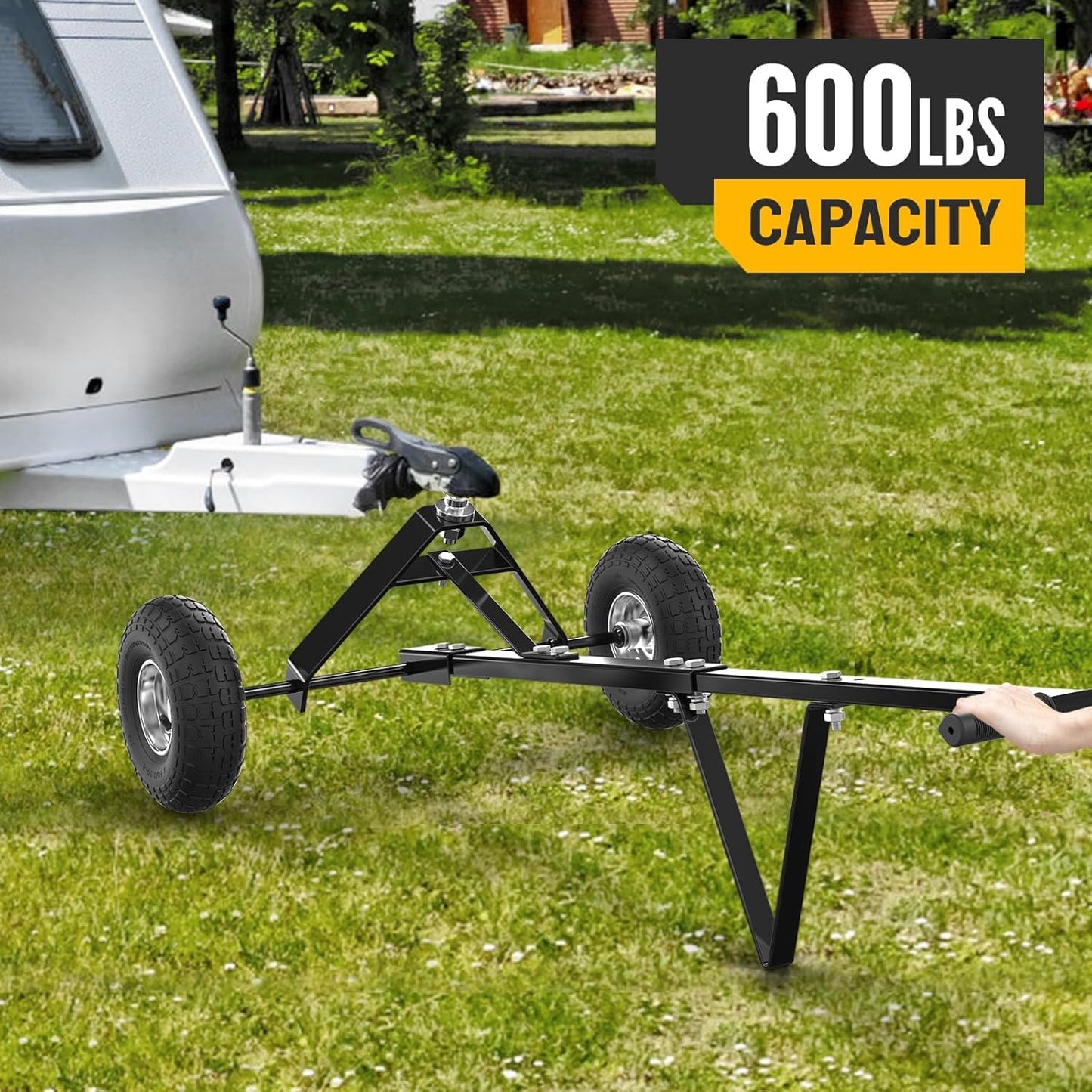 Heavy-Duty Steel Trailer Dolly - 600 Lb Load Capacity, Pneumatic Wheels, 44" Handle for Easy Maneuvering of Boat, Utility, and Jet Ski Trailers (Black)
