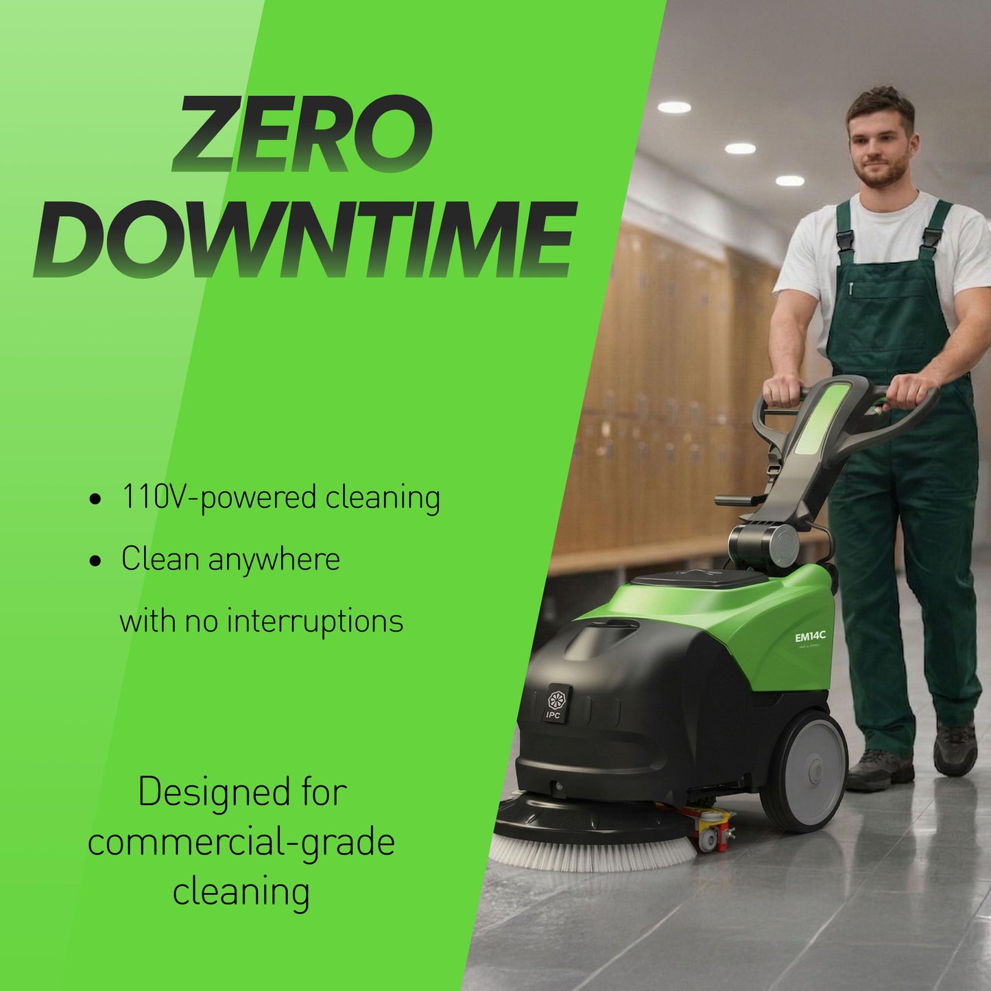 IPC Eagle EM14C Walk Behind Floor Scrubber - 110V-Powered, 14” Cleaning Path, Commercial Auto Scrubber for Tile, Retail, Offices & Tight Spaces