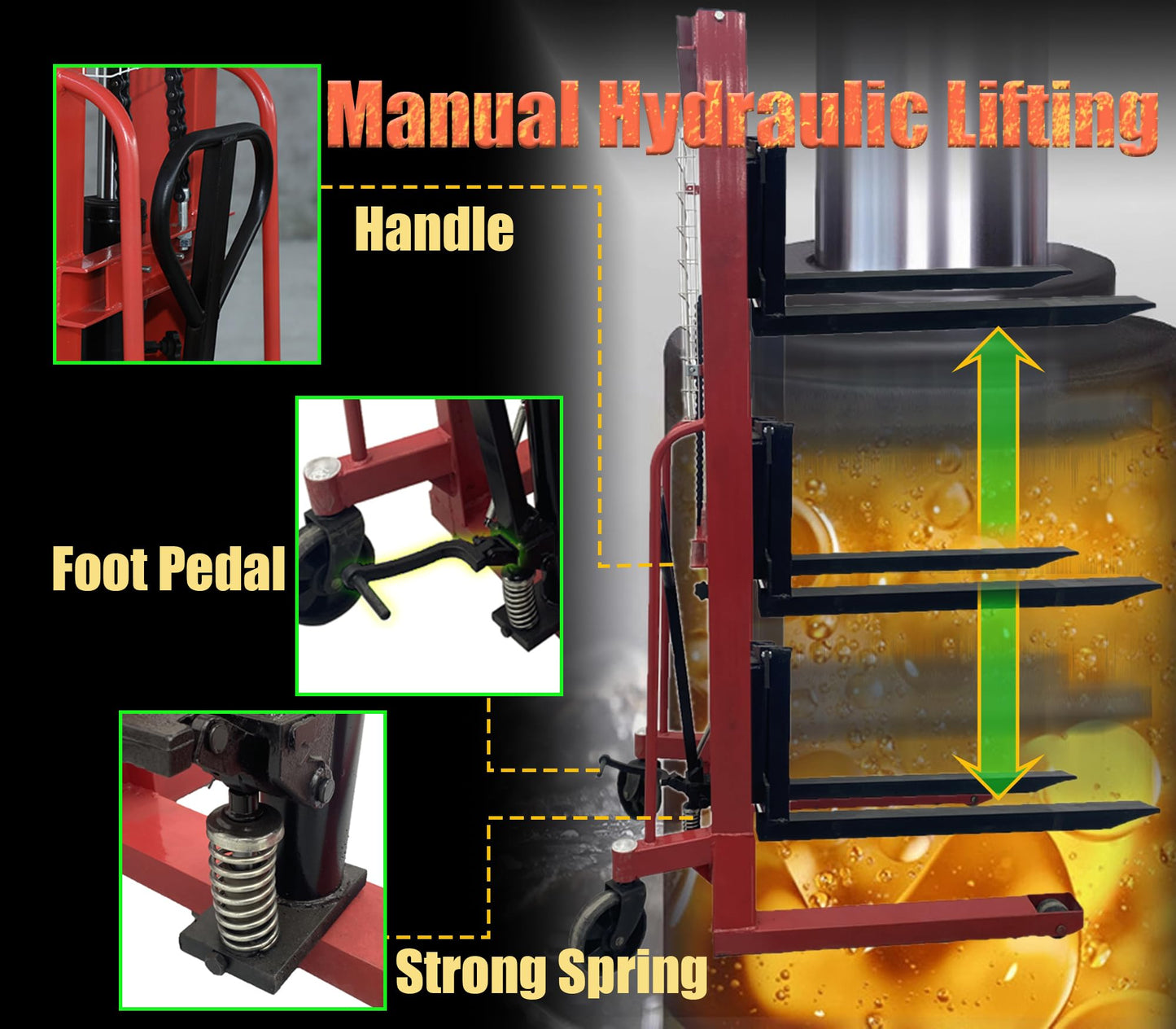INTSUPERMAI Manual Pallet Stacker Manual Forklift 4400 lbs/2 Tons Capacity 63inch Lift Height Adjustable Forks Width Manual Hydraulic Hand Pump Lift Truck Hand Pump Stacker