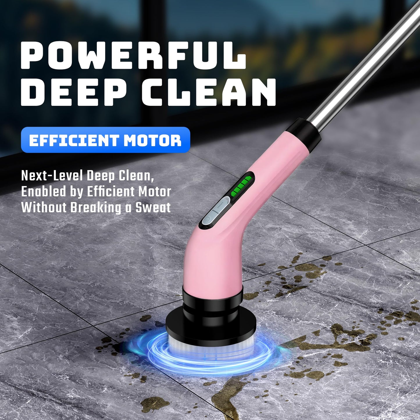 VigorDay Electric Spin Scrubber - Cordless Bathroom Scrubber with 7 Brush Heads - Dual Speed IPX7 Waterproof Power Scrubber for Heavy-Duty Bathtub, Glass, Tile, and Car Cleaning (Pink)