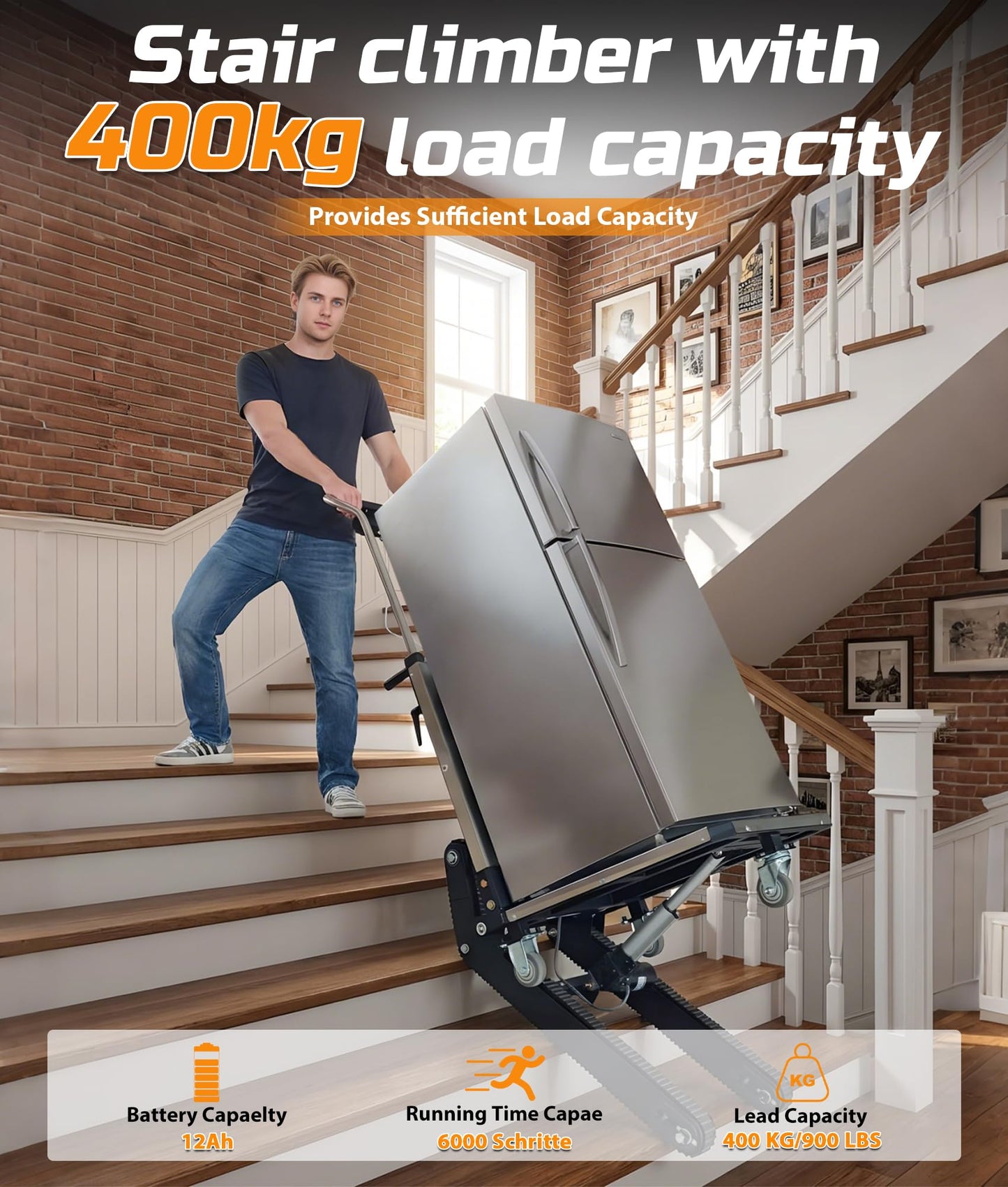 Electric Stair Climbing Dolly, 1250W Electric Stair Climbing Hand Truck with 45° Adjustable Angle, 900lbs Max Load Capacity, 3 Mode Folding Stair Climber Hand Trucks with Telescopic Handle for Moving
