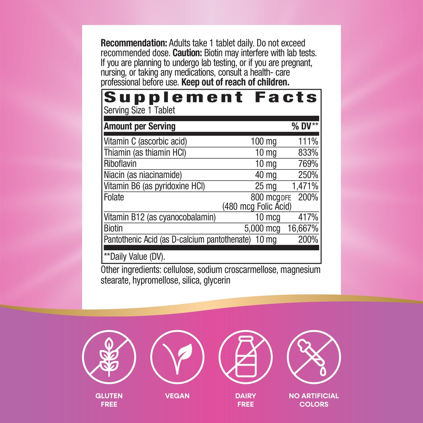 Nature's Way Extra Strength Biotin Forte, Supports Healthy Hair, Skin & Nails*, 5,000 mcg per Serving, High Potency B-Vitamins, Vitamin C, 60 Vegan Tablets (Packaging May Vary)