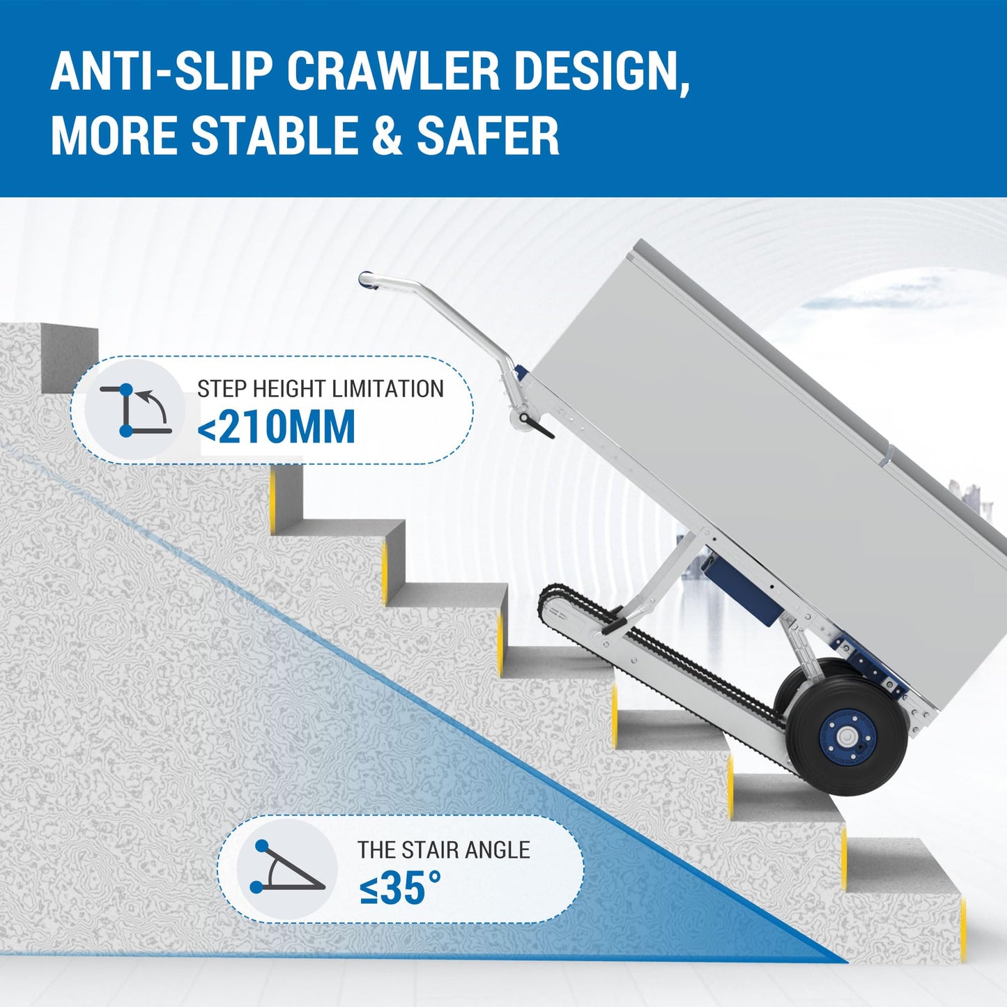 XSTO CT150PB Crawler Electric Stair Climber Dolly, 400W Motor Trolley 330 Lb Capacity Stair Climbing Hand Truck Cart Lithium-ion Battery Powered Stair Climbing Hand Truck with Caterpillar Track Drive