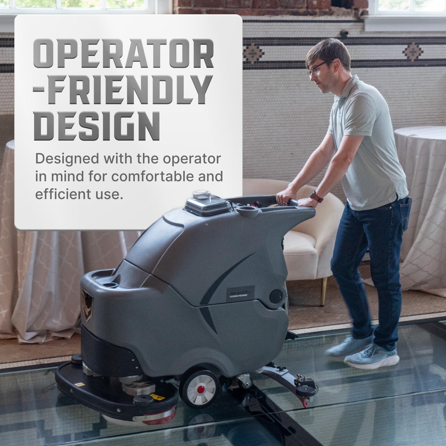 Rhino 28-Inch Commercial Floor Scrubber Machine – Walk-Behind Auto Floor Cleaner Machine – Traction Drive, Commercial Grade – Includes Batteries