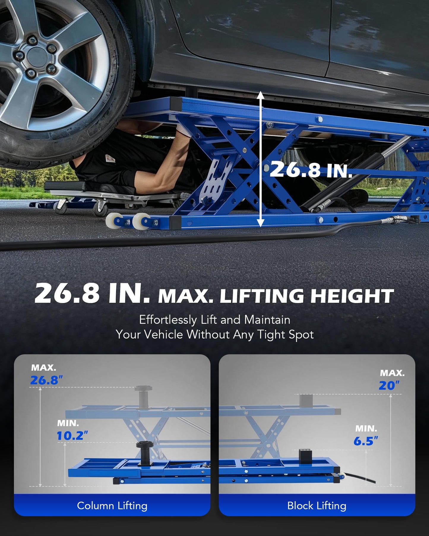 Orion Motor Tech Portable Car Lift with 7000lb Capacity, Adjustable Car Jack with 26.8 in Max Height for Sedan Pickup Truck SUV, Heavy-Duty 4 Post Portable Lift for Car with Auto Lock Extension Plates