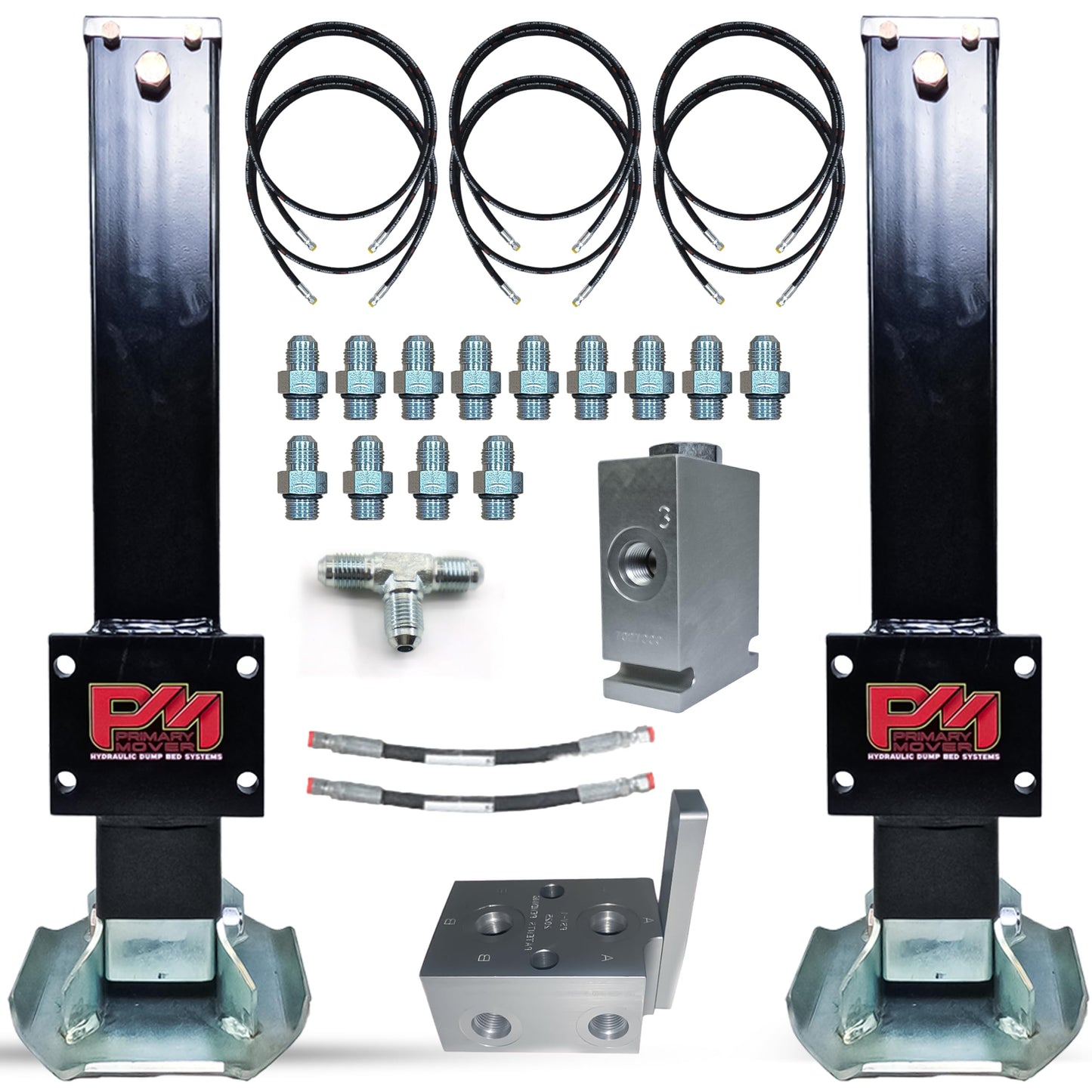 Primary Mover Hydraulic Trailer Jack (24,000 lb) - Power Jack 12K x 2 Double Acting, Lift Trailer Jack Stand & Hydraulic Jack Bracket kit with Hydraulic Power Unit (24k Jack Bolt On) PFJ-2-MB-ADS-K