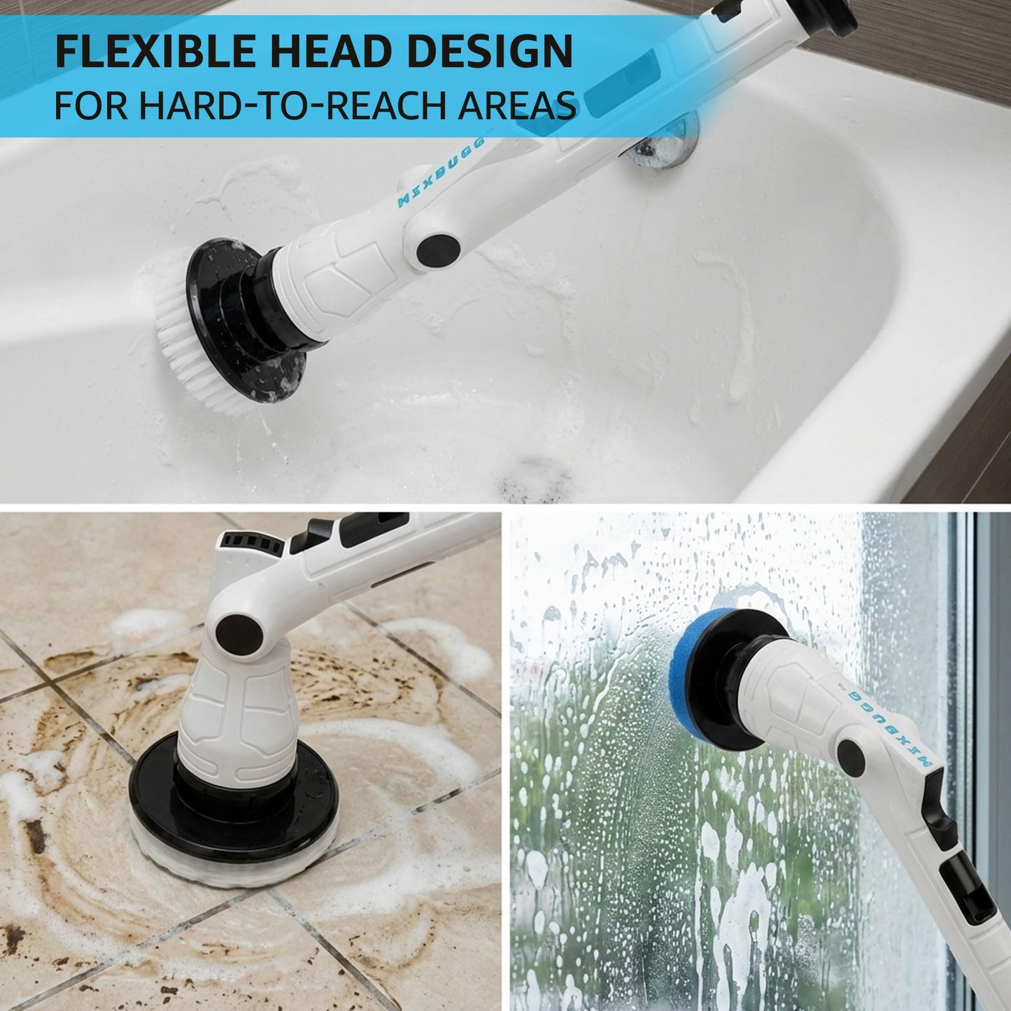 Electric Spin Scrubber, 3-Speed Power Scrubber for Cleaning Bathroom, 6-Angle Adjustable Head Cordless Scrubber with 8 Brush Heads & Long Handle, LCD Display Shower Scrubber for Grout Tile Floor Tub