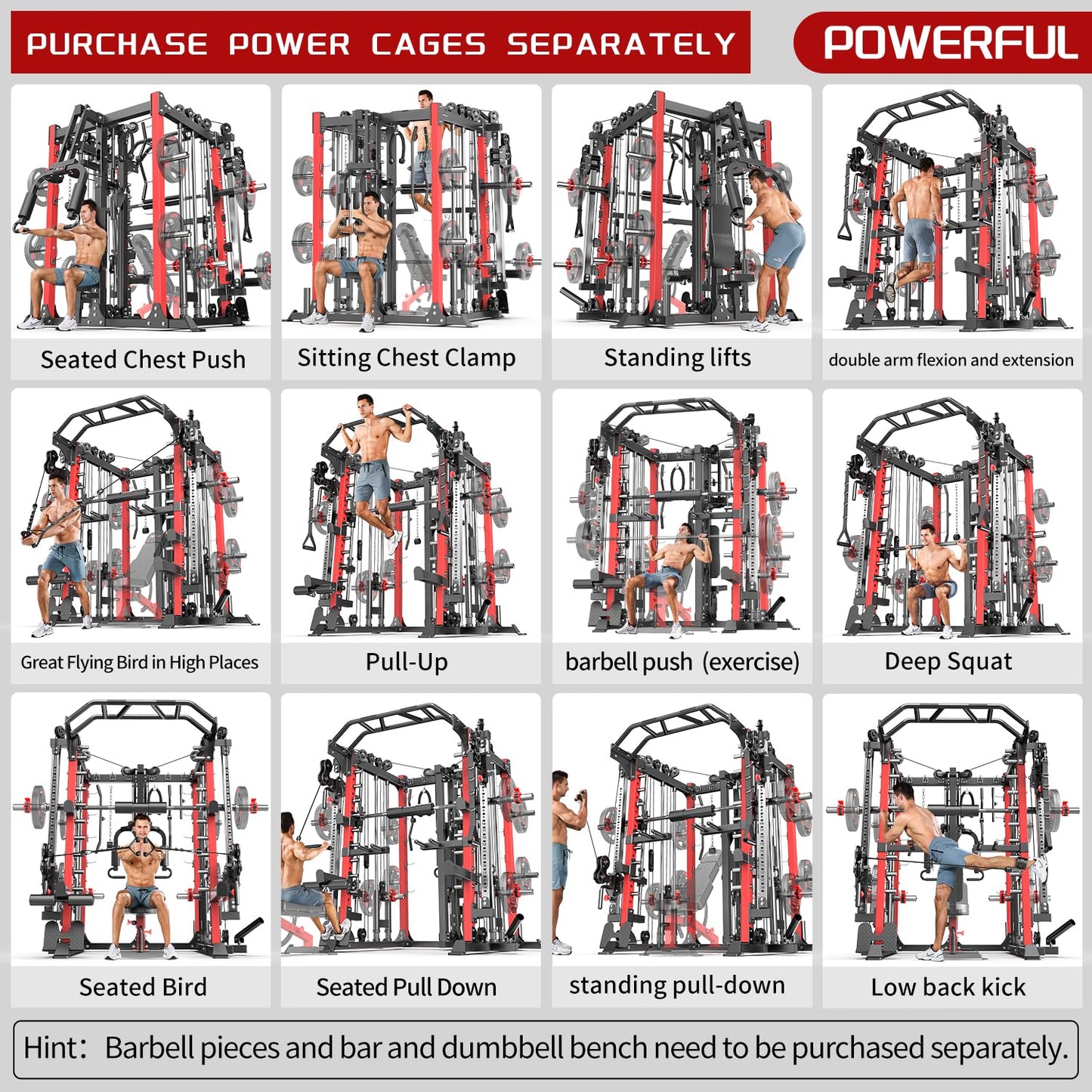 XGSW XINGESIWR Multi-Purpose Squat Rack,Smith Machine Weight Rack Set with Cable Crossover System, Home Gym Power Racks, Power Racks and Packages (L07 Duo Edition, Power cage Black)