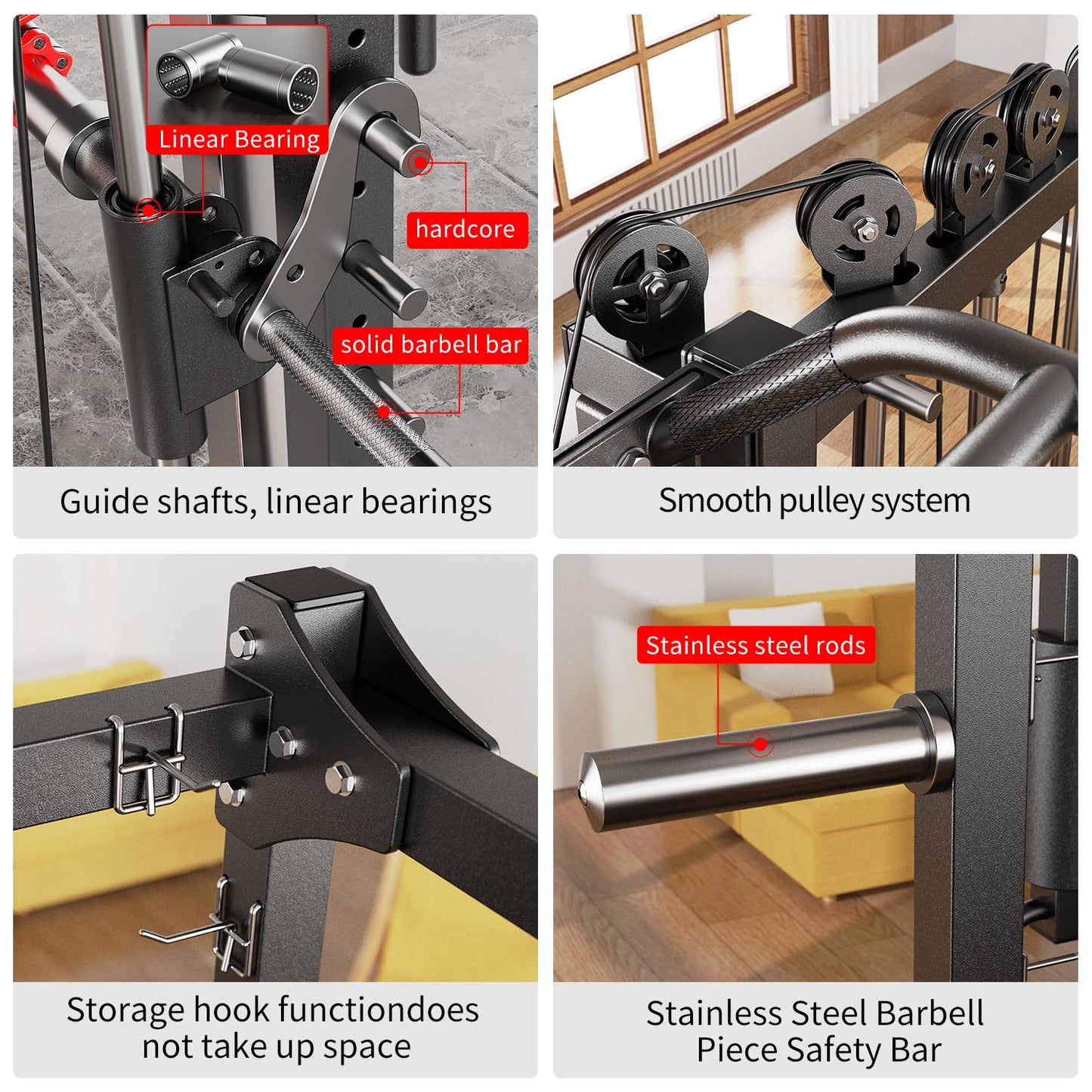 XGSW XINGESIWR Multi-Purpose Squat Rack,Smith Machine Weight Rack Set with Cable Crossover System, Home Gym Power Racks, Power Racks and Packages (L05, Power cage Black+Bench+(Pole+Color BP) 400LBS)