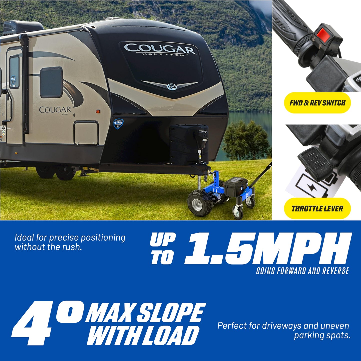 Goodyear Electric Trailer Dolly 3600LBS Max Trailer Weight 600LB Max Tongue Weight DC 24V 800W 7Ah w/Heavy Duty Commercial 2" Ball Hitch Mount
