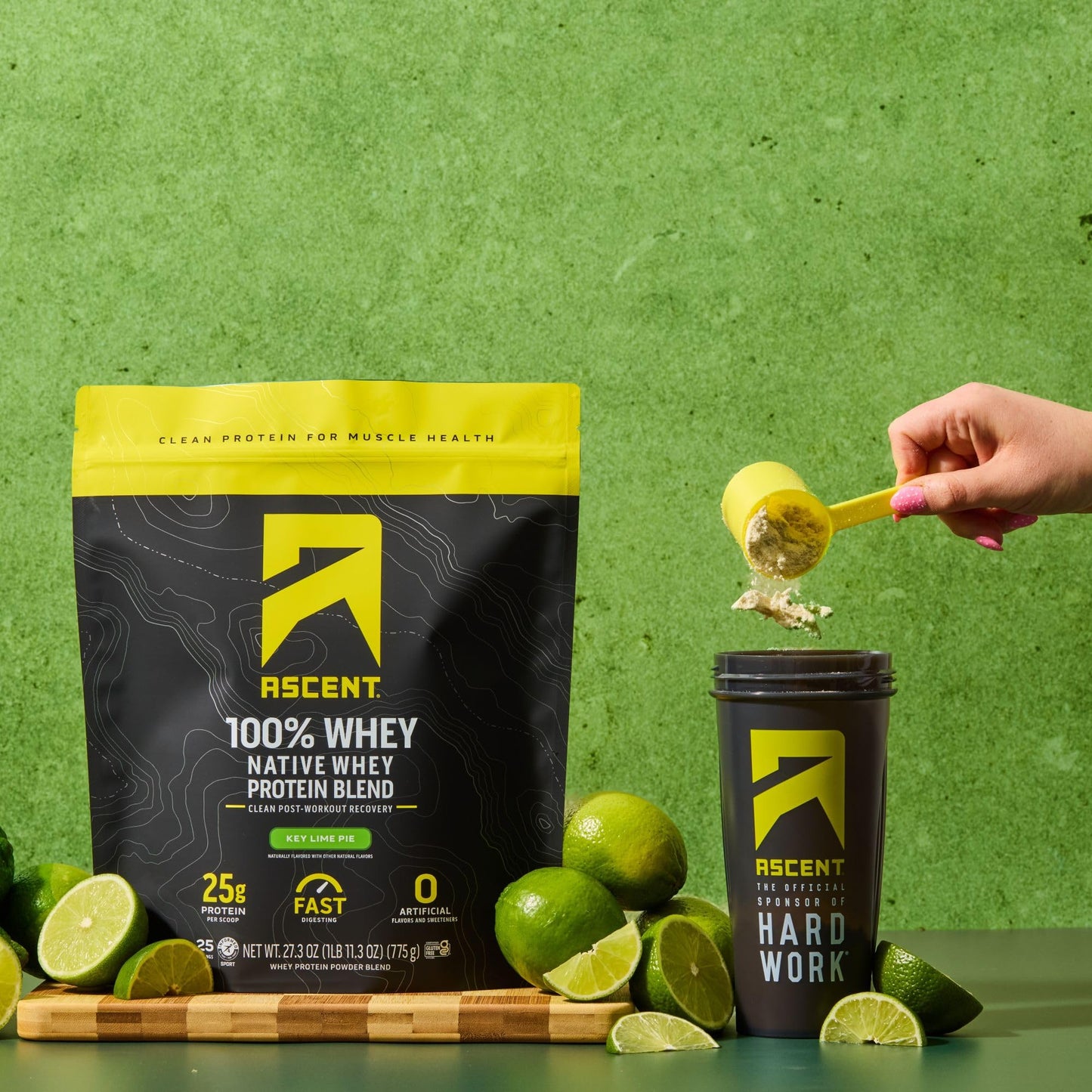 Ascent 100% Whey Protein Powder - Post Workout Whey Protein Isolate, Zero Artificial Flavors & Sweeteners, Gluten Free, 5.5g BCAA, 2.6g Leucine, Essential Amino Acids, Key Lime Pie, 1.7 lb
