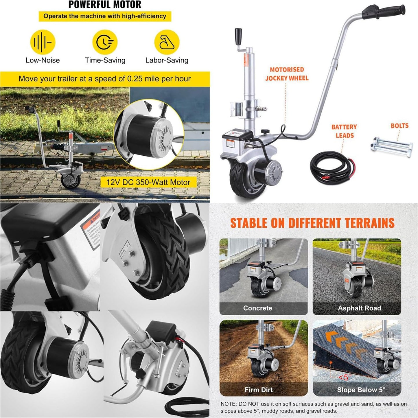 MINHUIJIHUI Electric Trailer Mover,350W Trailer Dolly Jack with Max Load 6000lbs (2270 kg),Electric Jockey Wheel Mover with 6-7m/min Speed