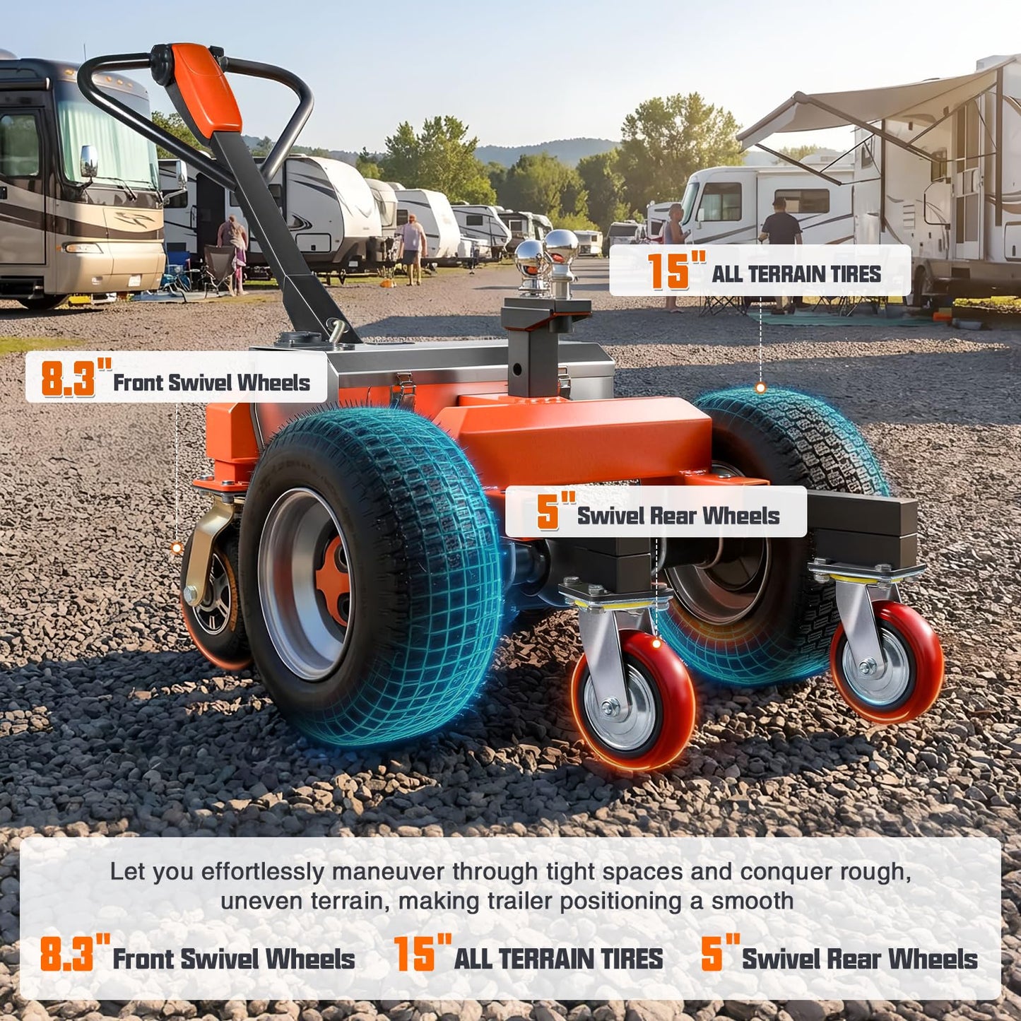 Electric Trailer Dolly, 48V 800W Trailer Dolly with 2 & 2-5/16 in Hitch Balls, 8000Lbs Max Trailer Weight 1100Lbs Tongue Weight for RV Campers, Cargo & Utility, Boat, Car Trailers