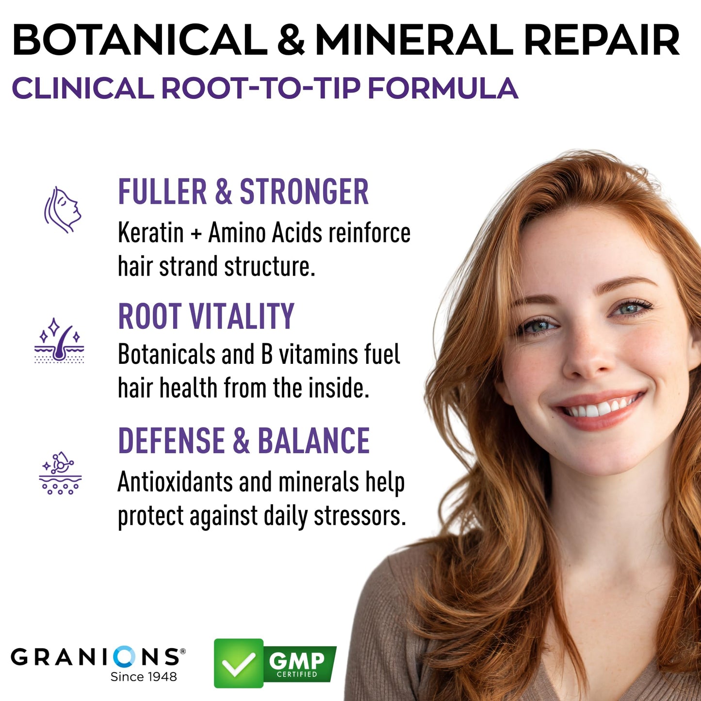 Granions Hair Growth Supplements - Biotin, Keratin & Amino Acids, Zinc & Selenium Pills for Women and Men - B-Vitamins Complex Hair Vitamins for Strength, Shine & Less Shedding - 90 Tablets