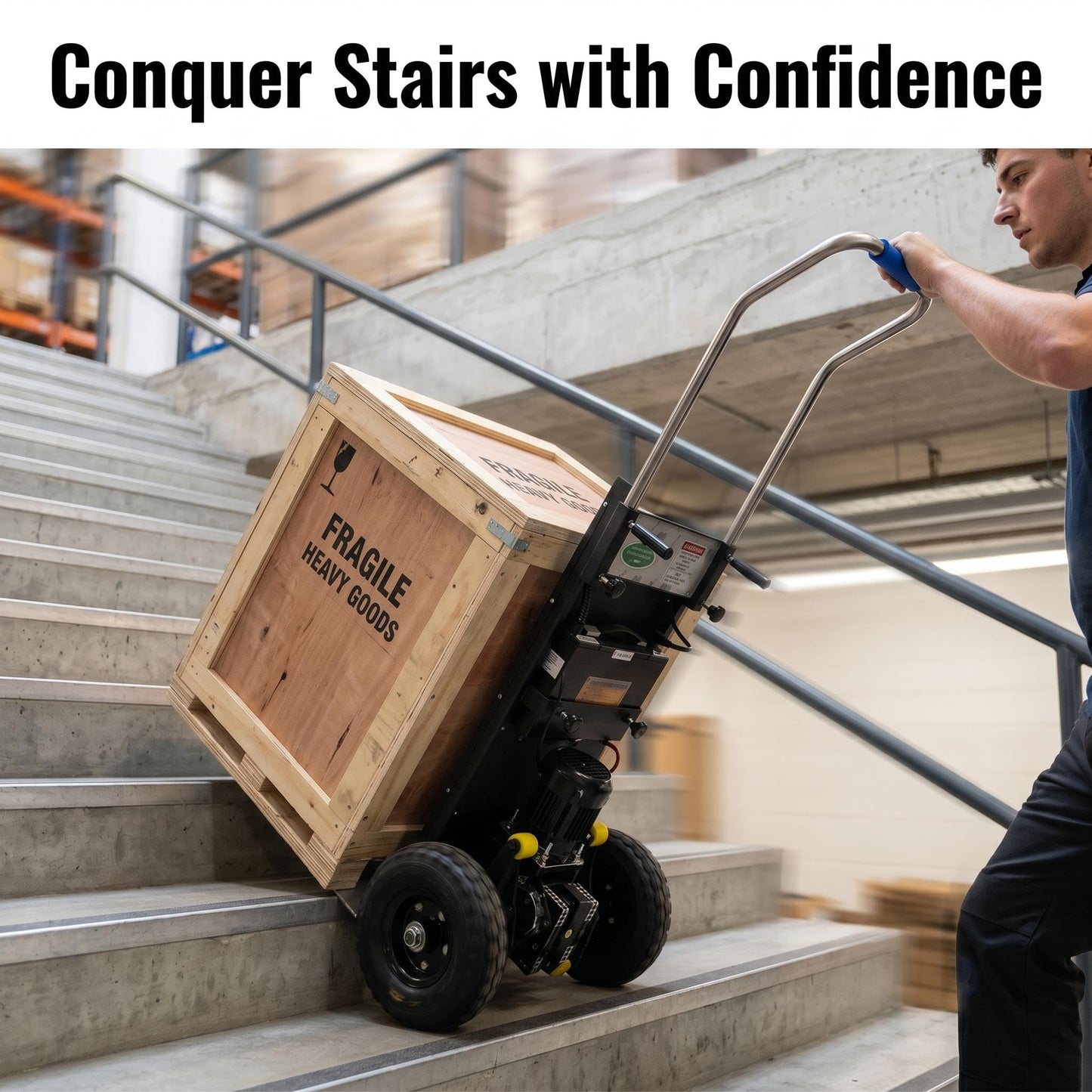 Motorized Stair Climbing Hand Truck with 2500W Motor, Electric Stair Climbing Dolly 1600 lbs Capacity, 23x14x44 Inch, Foldable Heavy Duty Cart for Moving Furniture & Appliances up Stairs (Black)