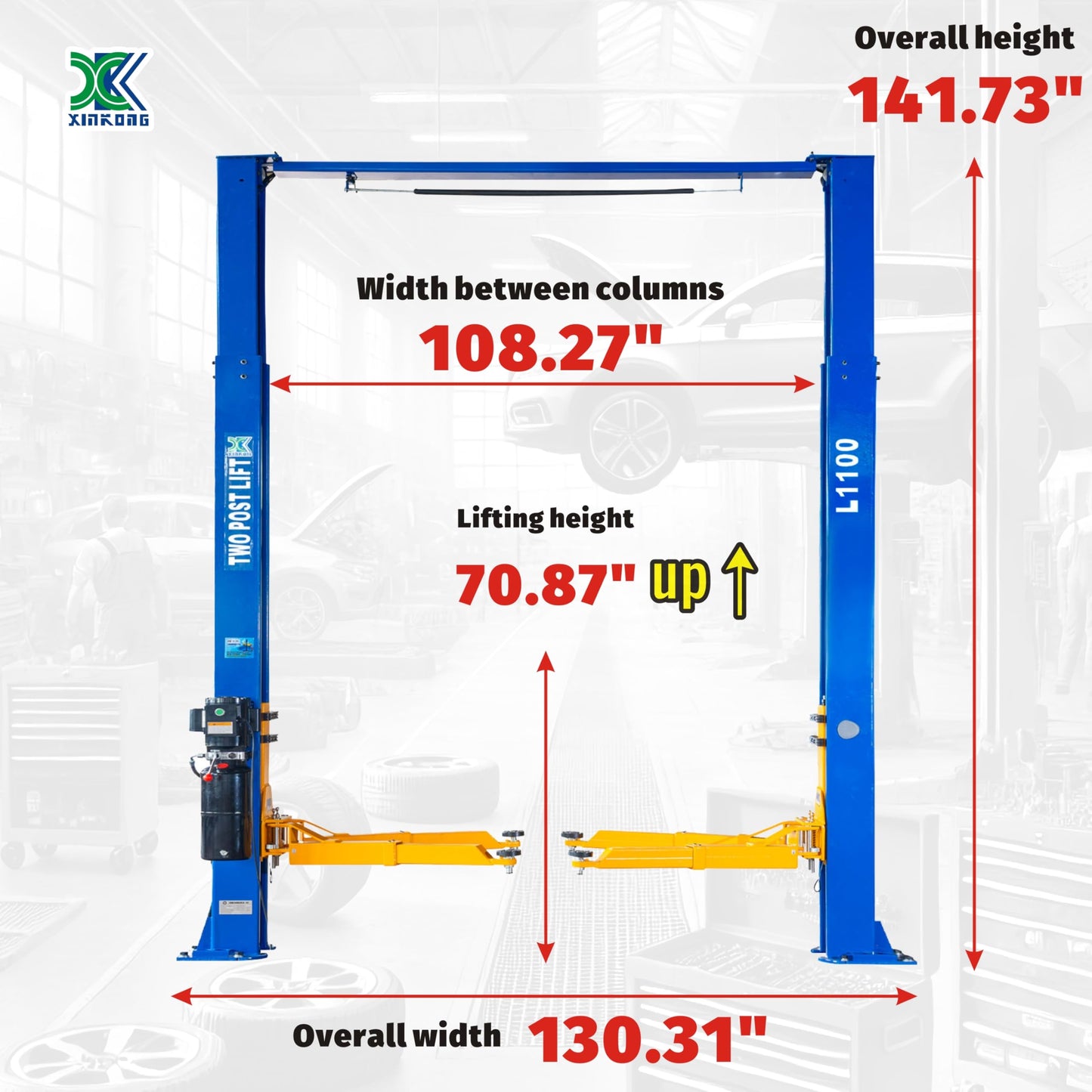 XK-10,000lbs Car Lift L1100 220V 2 Post Lift Car Auto Truck Hoist 12 Month Parts Replacement