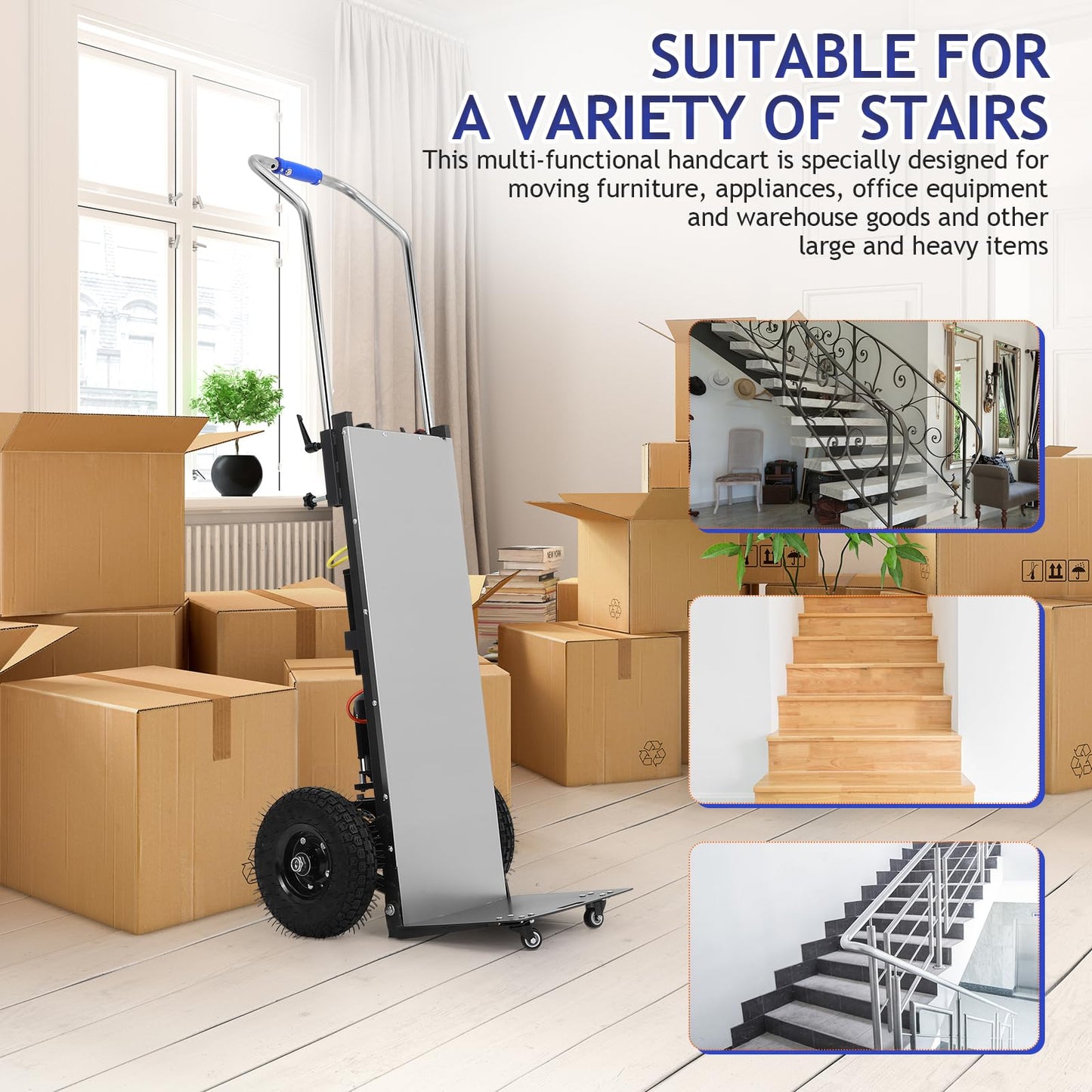 Electric Stair Climbing Dolly: 880lbs Capacity 1200W Foldable Stair Climbing Hand Truck - 3 Mode Stair Climber Hand Trucks with Telescopic Handle for Furniture Logistics Warehouse