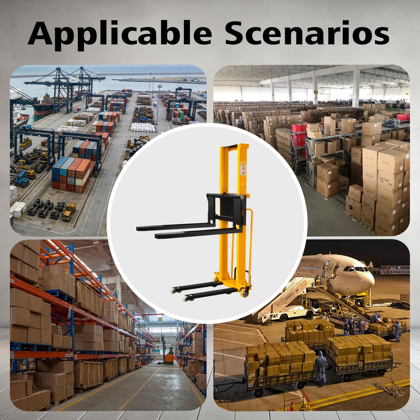 Electric Pallet Stacker Electric Forklift Capable of Boarding Trucks Pallet Lift 1300lbs Capacity 63" Lifting Height Material Lift with Fixed Legs (Width Adjustable, 63" Lifting)