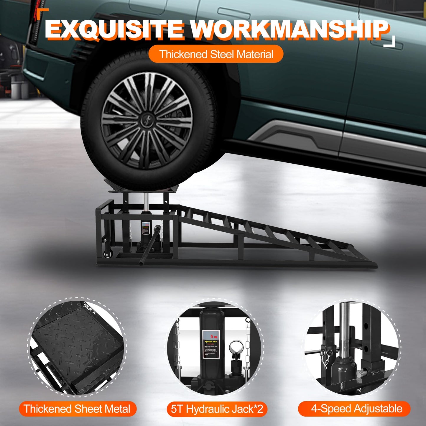 LOCKIETTA 2 PCS Hydraulic Car Ramps with Wheels, 11065LBS 5T Heavy Duty Car Ramp with Hydraulic Jack, Portable Car Lifts for Oil Changes for Home Garage, 9"-14.2" Lifts, Black