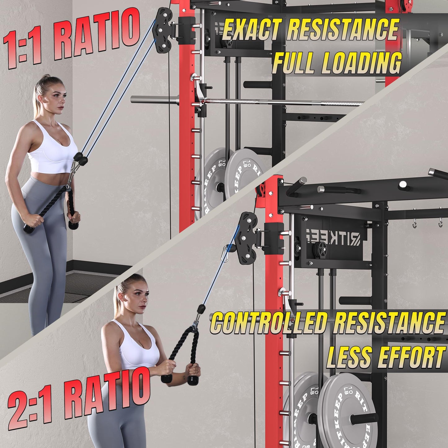 Smith Machine with Jammer Arms & Leg Press Board, RitKeep PMAX-4750 with 1800 lb Capacity ,All-in-One Smith Machine with Dual Cable Pulley System (1:1 & 2:1) for Home Gym Strength Training