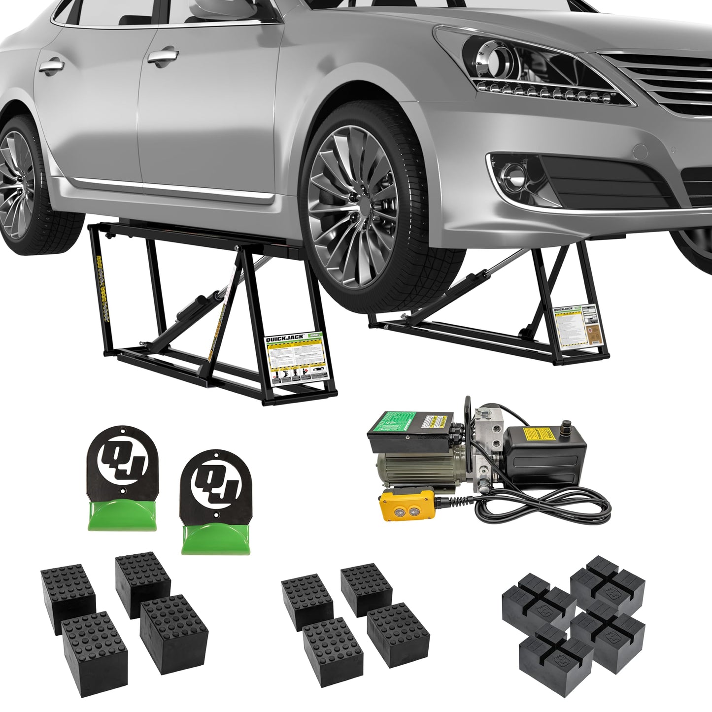 QuickJack Bundle - 6000TL Portable Car Lift, Wall Hangers & Pinch-Weld Blocks, ALI Certified, 6,000-lbs. Capacity, 110V Power Unit, Car Lift for Garage, Shop, & Mechanic