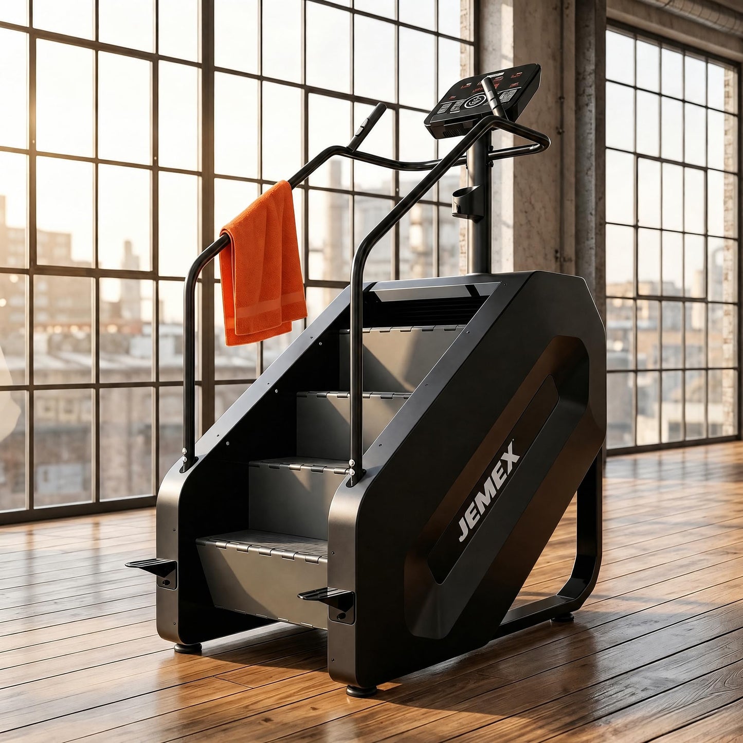JEMEX Stair Stepper Machine, Heavy Duty Stair Climber with 15 Resistance Levels, Low Impact Cardio for Home Gym, Infrared Auto-Lock, LED or Standard Model, 375 lbs (Black, Standard Button)