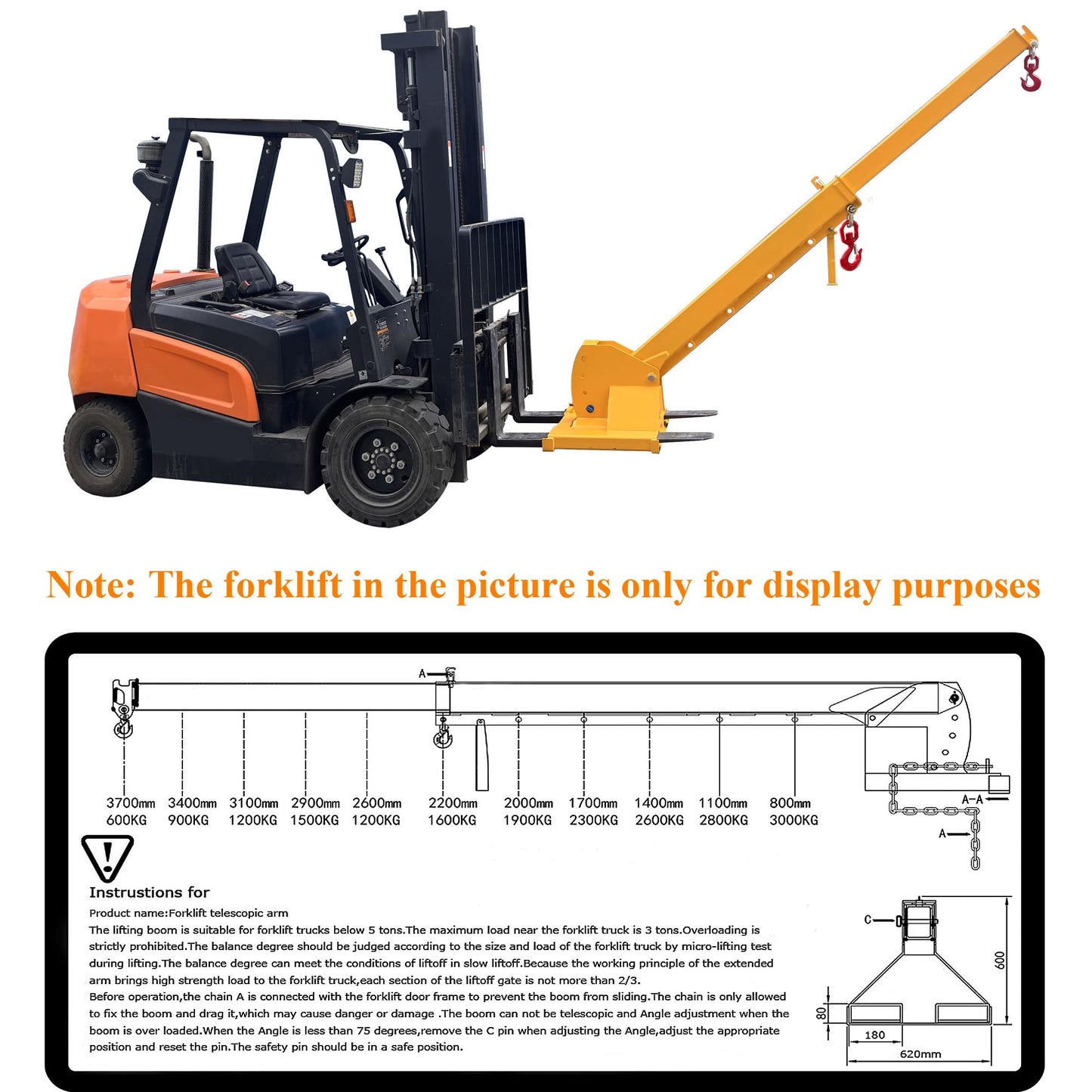 HQHAOTWU Forklift Jib Boom Crane 6600lbs Capacity Telescoping Mobile Crane Industrial 0-75 Degrees Tilting Lifting Hoist Truss Jib Boom with 2 Hooks Manual Telescopic 7-12ft for Warehouse & Factories