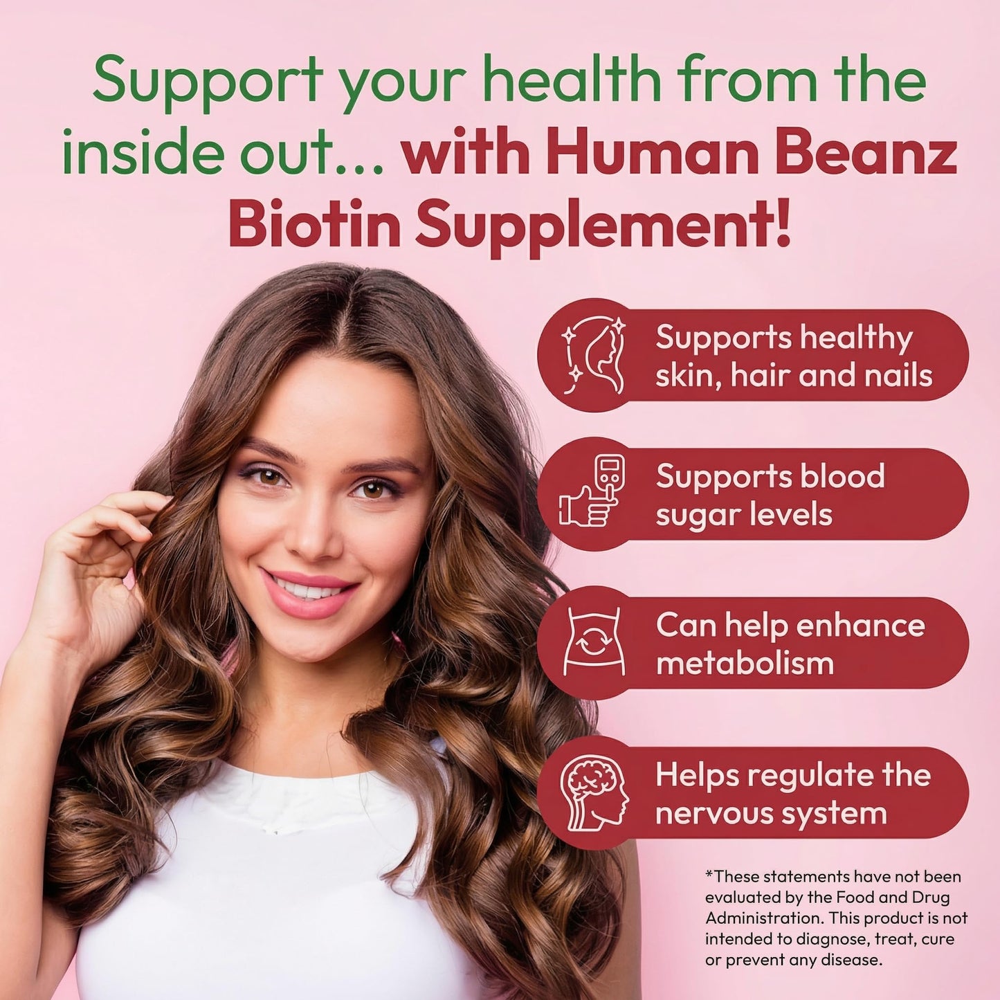 Human Beanz Biotin Jelly Bean Gummy Vitamins, Extra Strength Biotin for Hair, Skin and Nails, 5000mcg per Serving, Hair Growth Vitamins for Men and Women, 120 Strawberry Blast Jelly Beans, Kosher