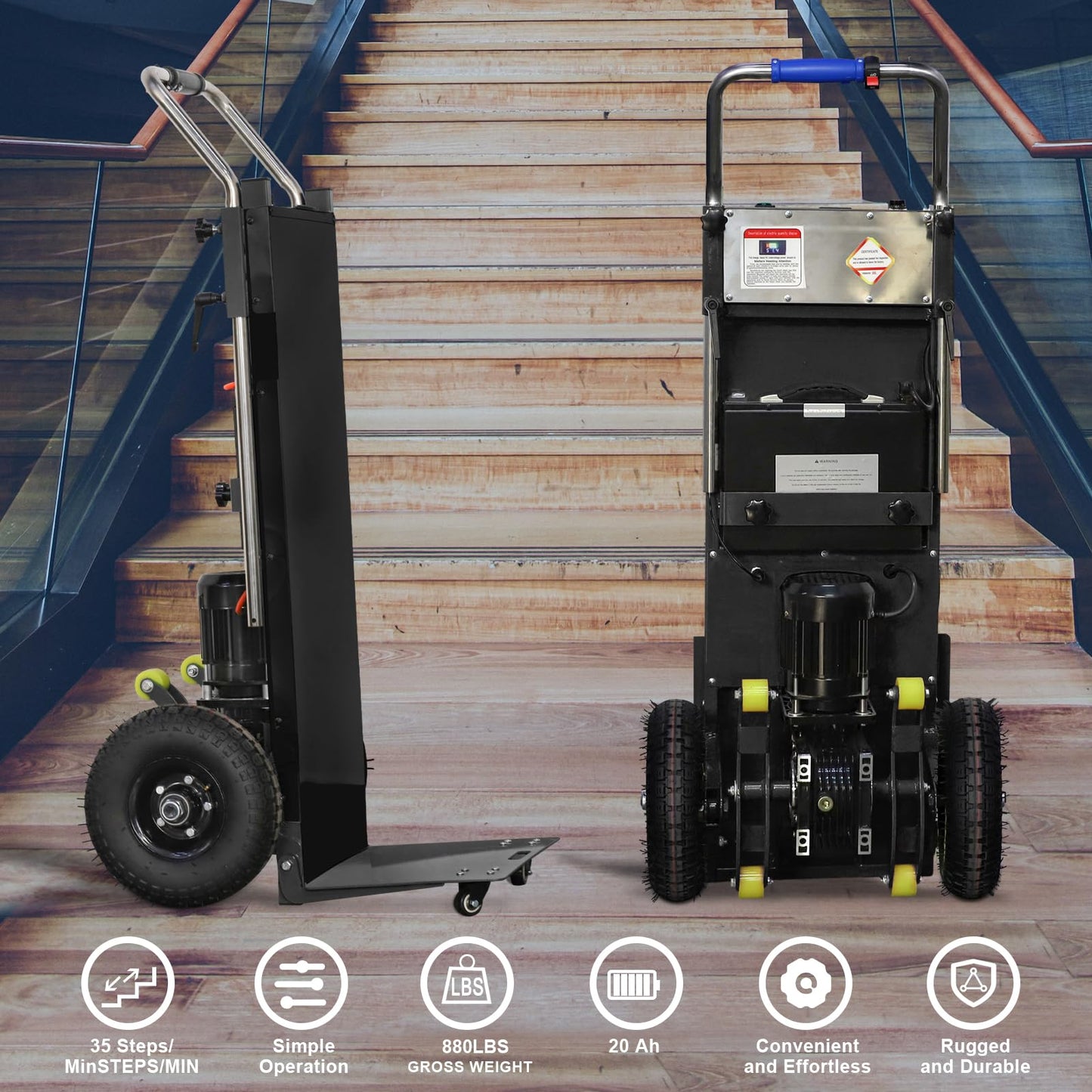 W-JIAJIEBTH Electric Stair Climbing Hand Trucks, 1200W Powered Electric Stair Climbing Hand Trucks Dolly Cart for Moving, 880lb Capacity Heavy Duty Stair Climber (Black), LJ4-A035