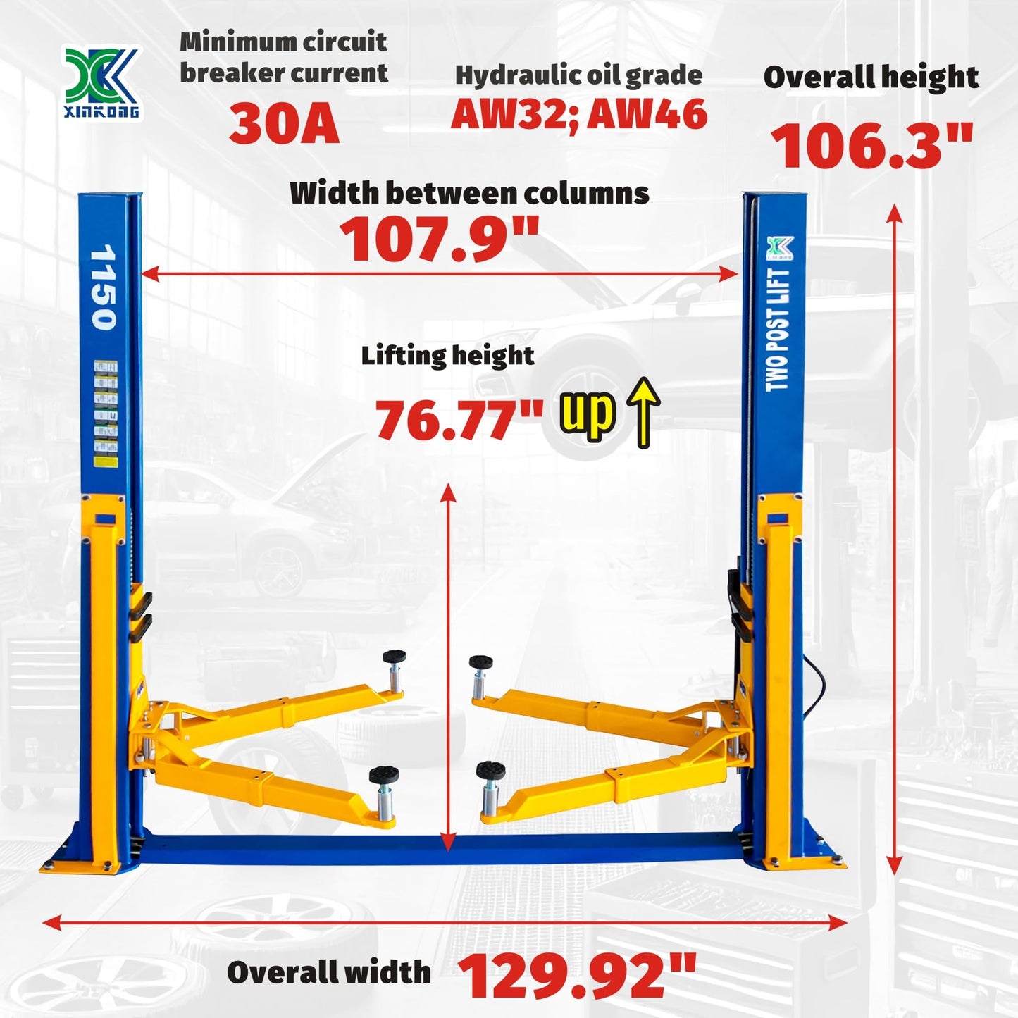 XK-1150 Two Post Auto Lift Car Lift 220V Capacity 11500 Lbs Truck Hoist with 36 Months Parts Replacement