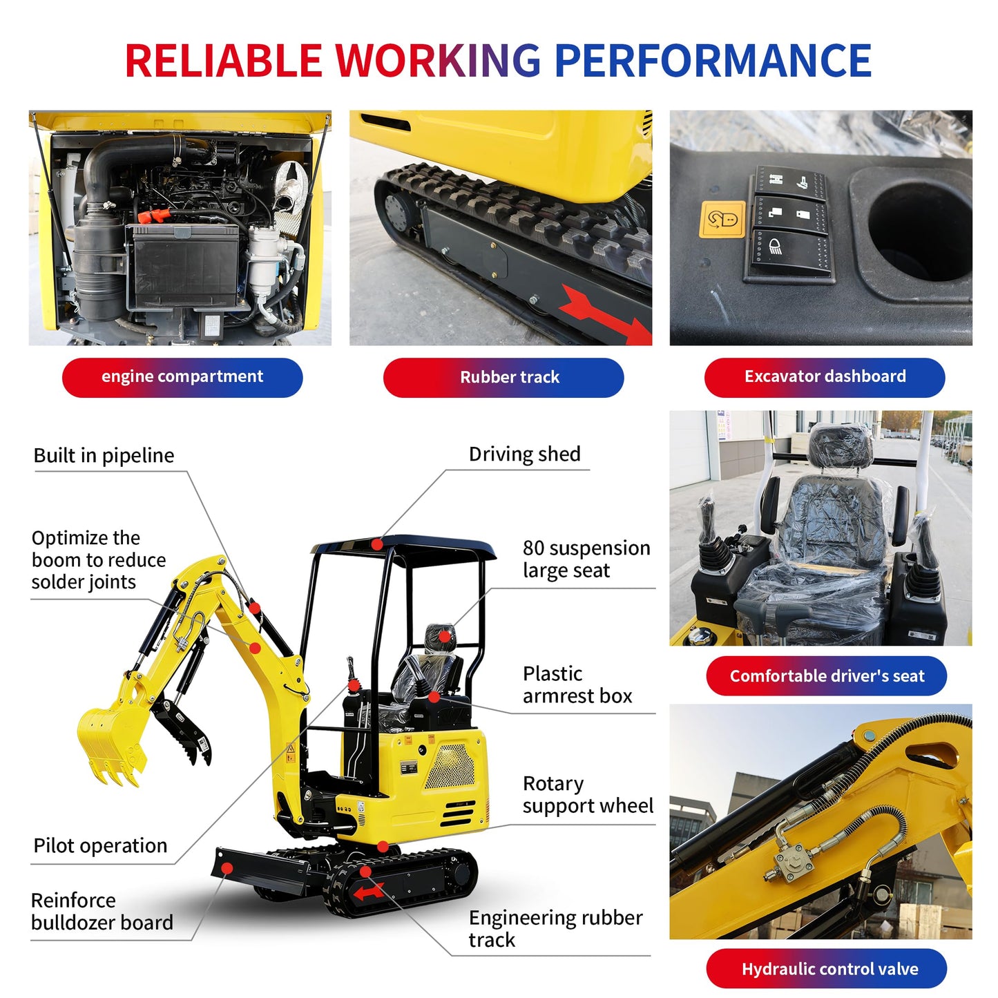 DS-R327, 1.8 Ton Mini Excavator, KubotaDiesel 14HP, w/Pilot Controls Side Swing Boom & Crawler Extension, Includes 11 Attachments, w/12 Months Parts Replacement, Delivery & Unloading Services