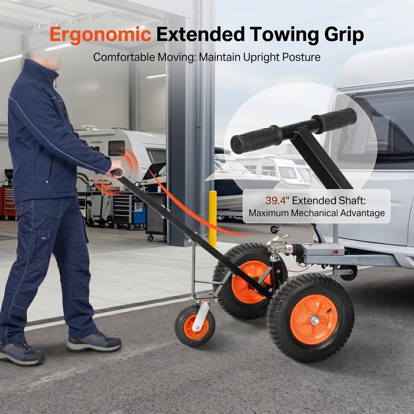 Heavy Duty Trailer Dolly, 1200 lbs Tongue Weight Capacity Trailer Mover with 2" Ball, 15.2" Pneumatic Tires & 8" Swivel Wheel, Adjustable Height Tow Dolly for Boat, RV, Utility Trailers (1200lbs)