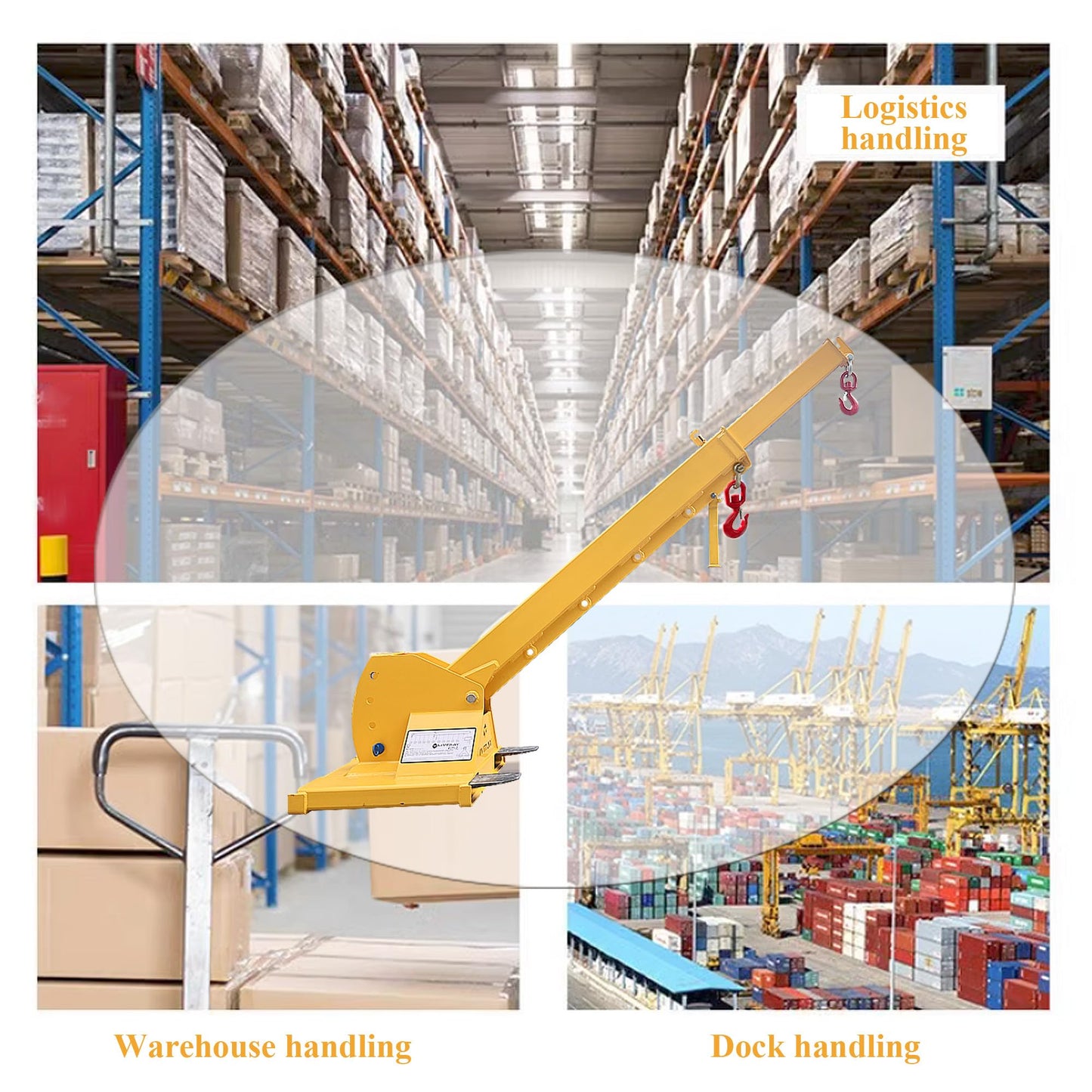 HQHAOTWU Forklift Jib Boom Crane 6600lbs Capacity Telescoping Mobile Crane Industrial 0-75 Degrees Tilting Lifting Hoist Truss Jib Boom with 2 Hooks Manual Telescopic 7-12ft for Warehouse & Factories