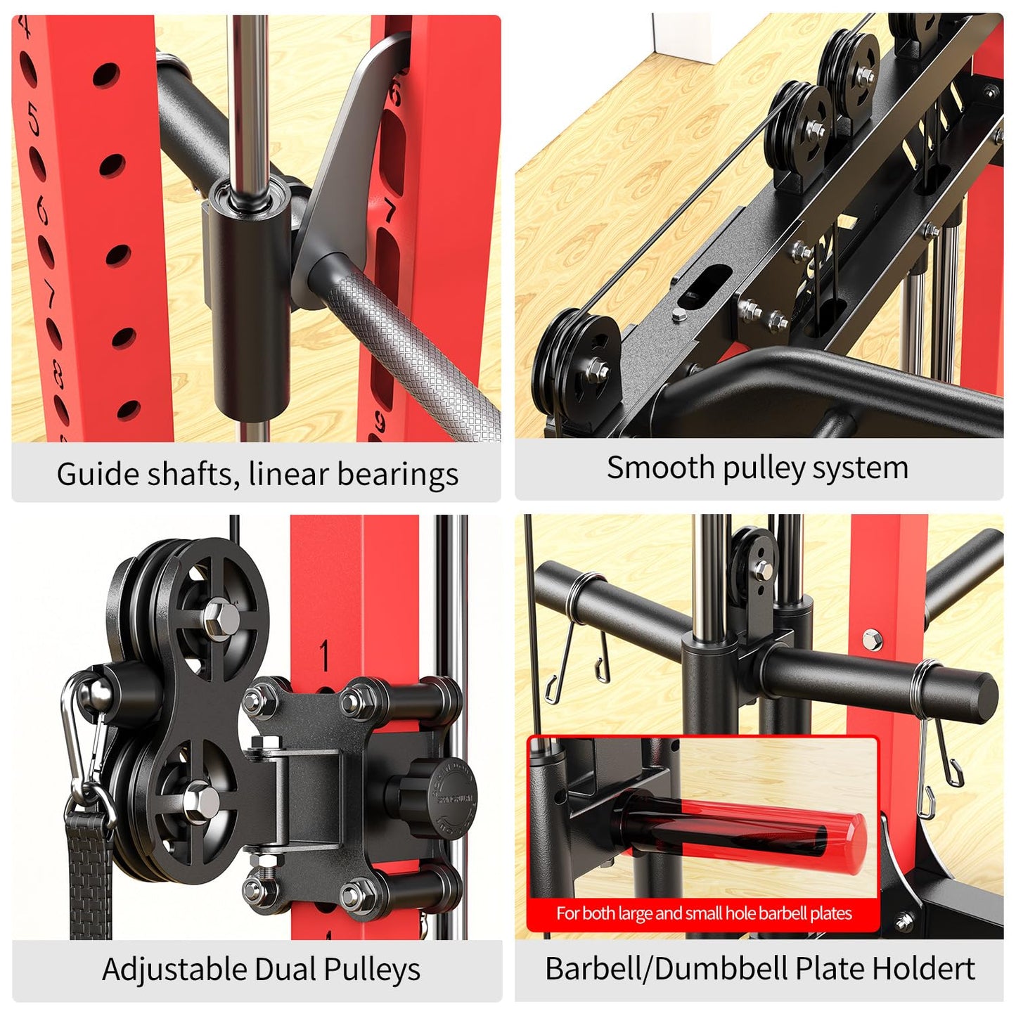 Multi-Purpose Squat Rack,Smith Machine Weight Rack Set with Cable Crossover System, Home Gym Power Racks, Power Racks and Packages (L06 two users, Power cage Red+bench+Cast lron 220LBS)