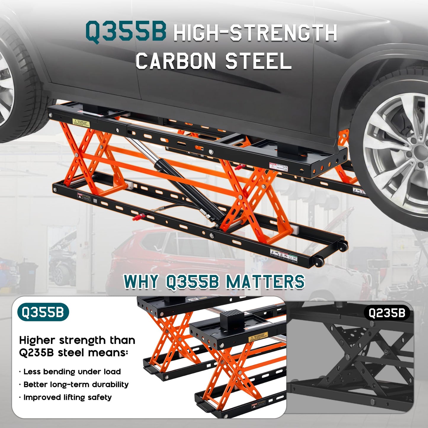 Albott 5000 LBS Portable Car Lift, Q355B Steel Quick Jack for Home Garage, 20.1" Max Height with Height Extension Blocks, Foldable Design & Wheels, Black & Orange